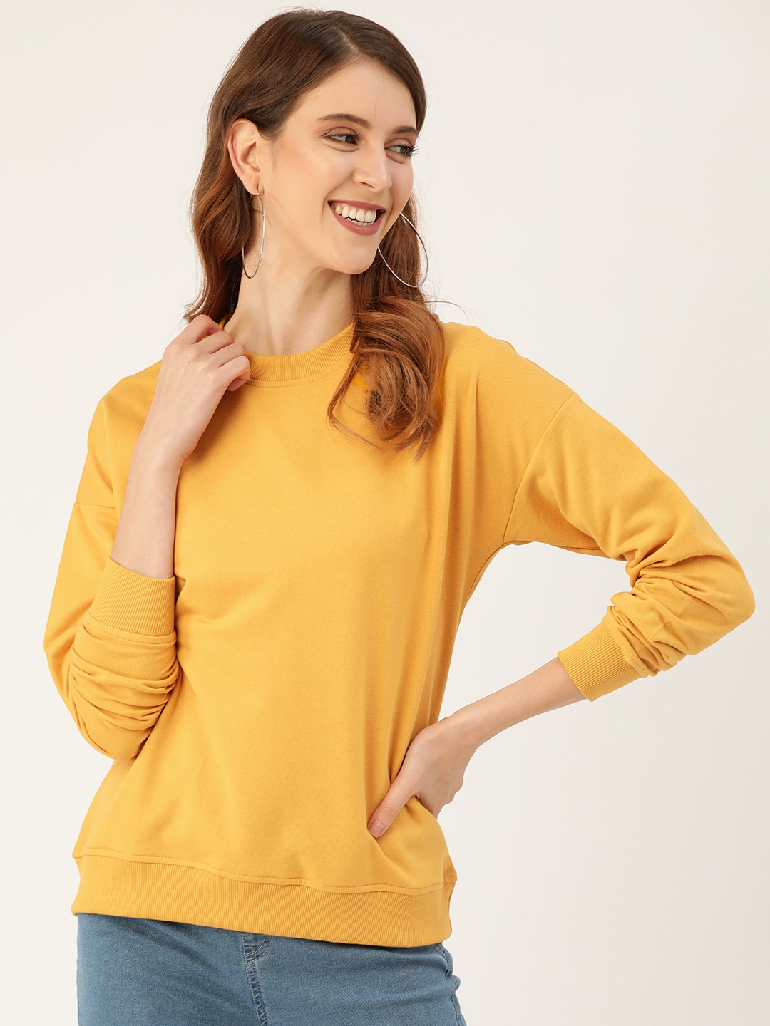 

DressBerry Women Mustard Yellow Solid Sweatshirt