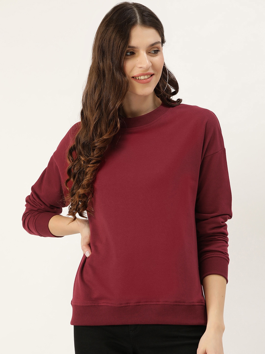 

DressBerry Women Maroon Solid Sweatshirt