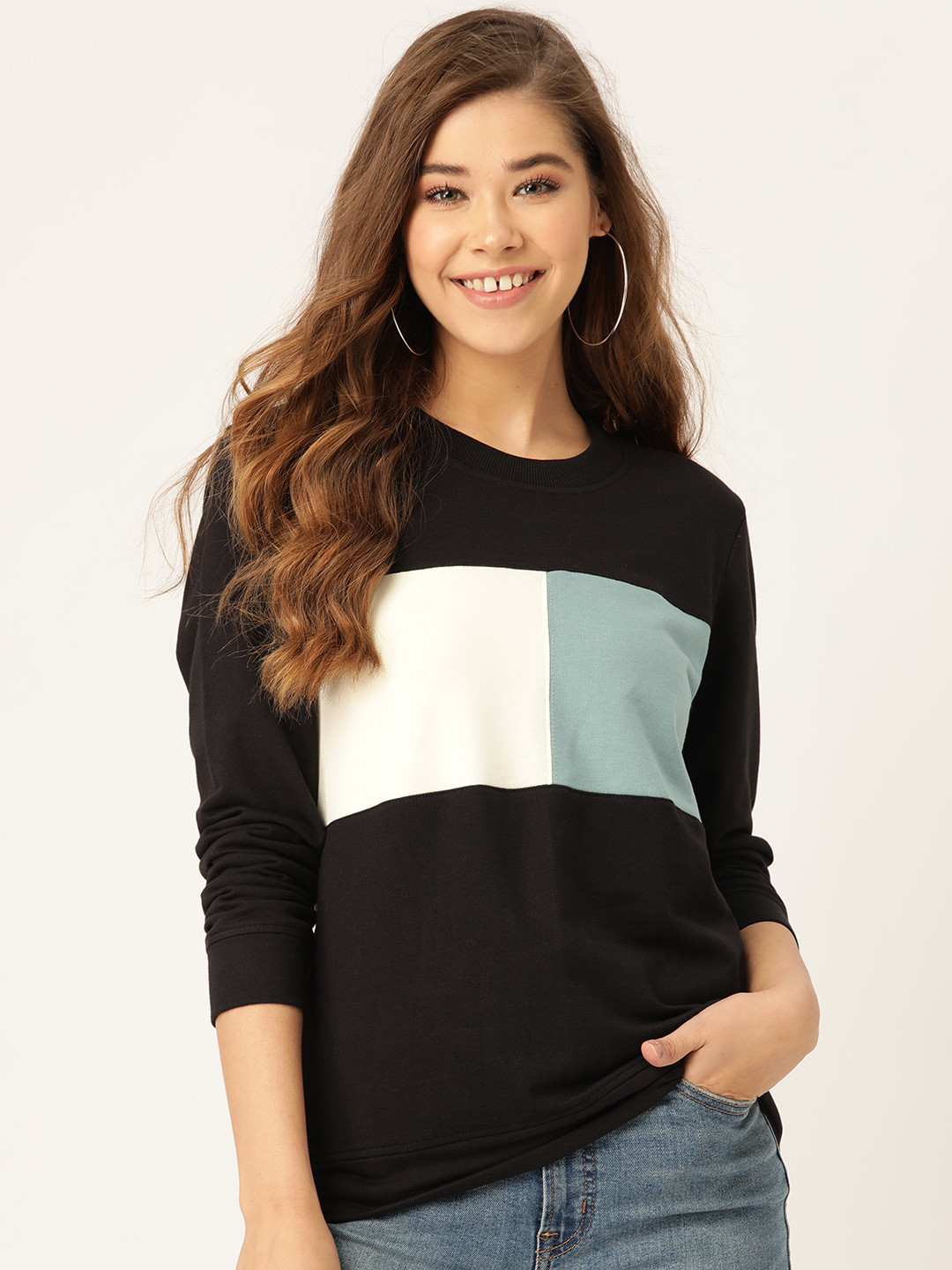 

DressBerry Women Black & Blue Colourblocked Sweatshirt