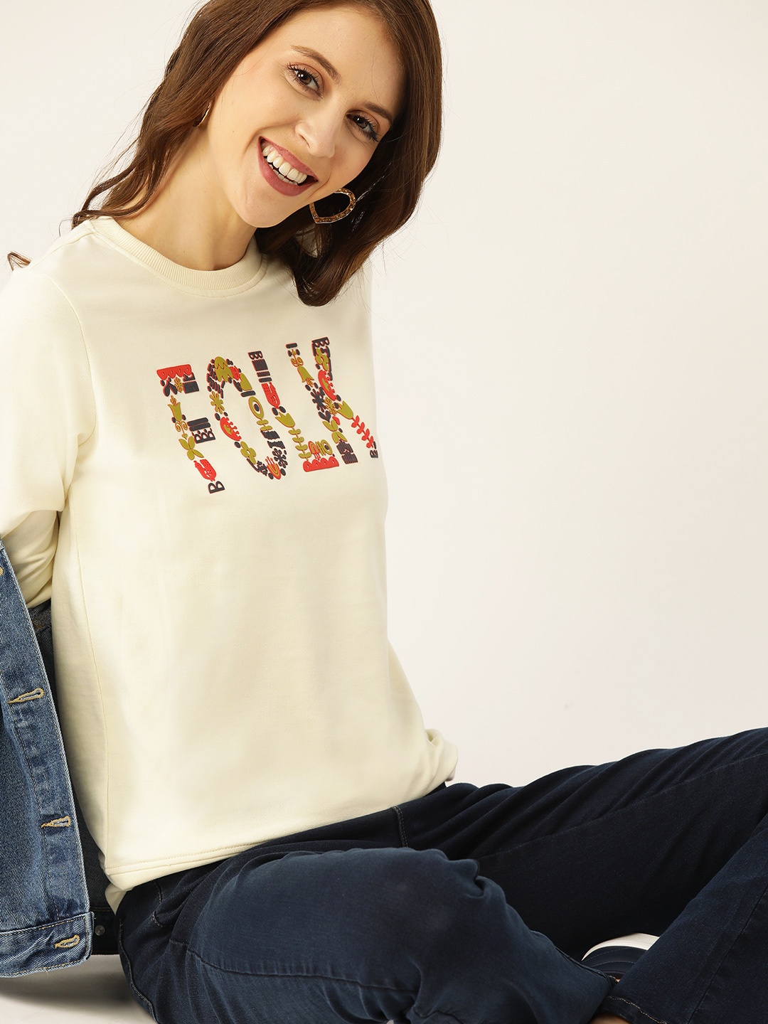 

DressBerry Women Cream-Coloured Printed Sweatshirt