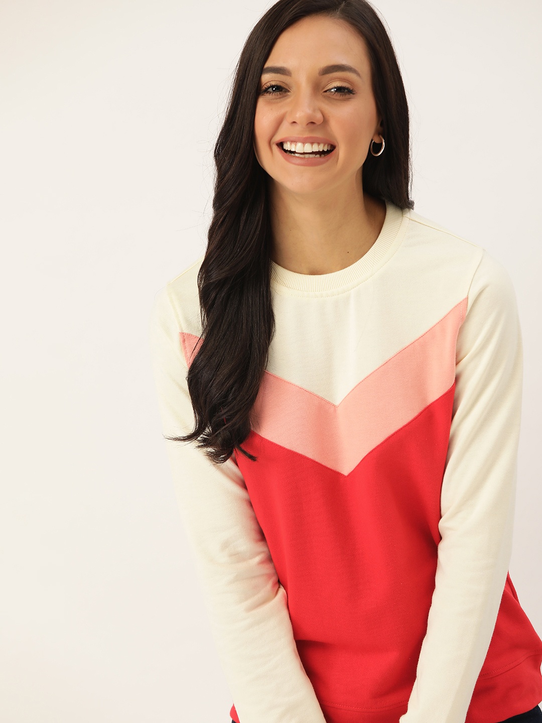 

DressBerry Women Off-White & Red Colourblocked Sweatshirt