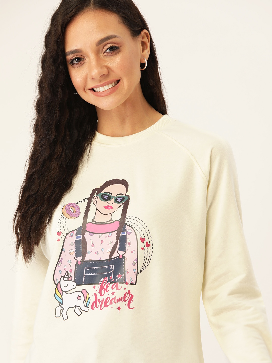 

DressBerry Women Cream-Coloured & Pink Printed Sweatshirt