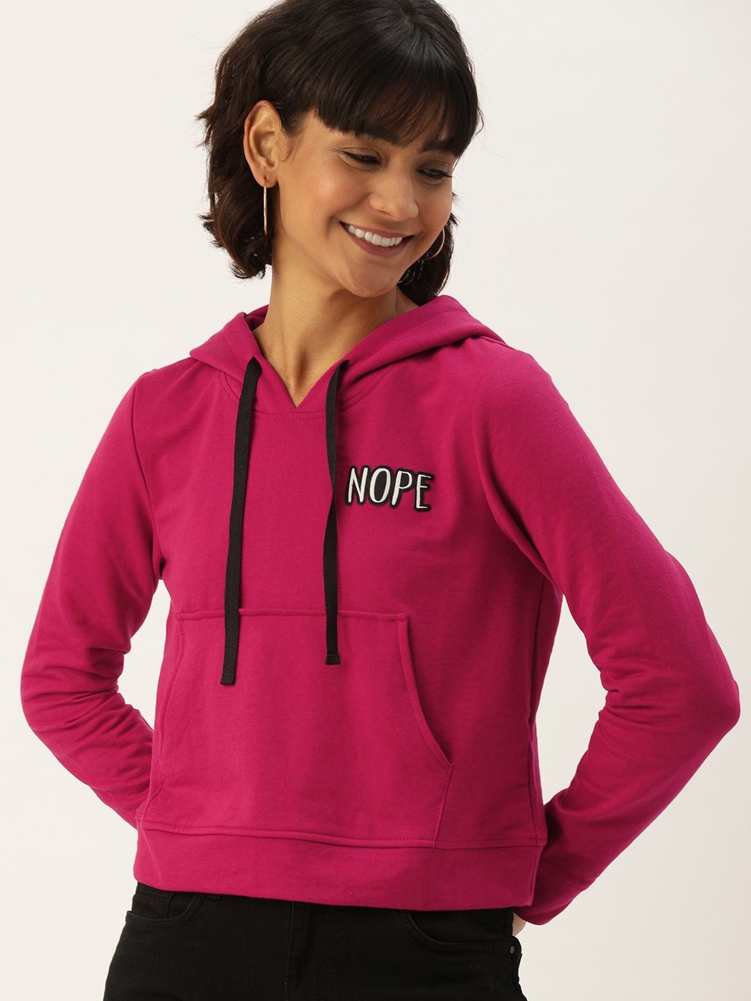 

DressBerry Women Pink Solid Hooded Sweatshirt with Applique