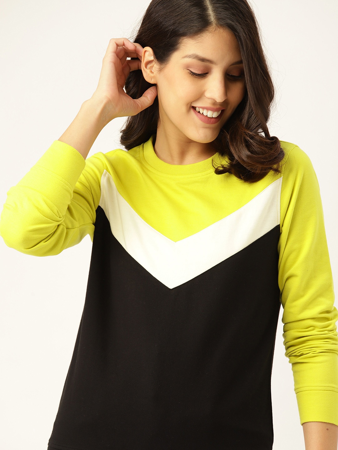 

DressBerry Women Black & Fluorescent Green Colourblocked Sweatshirt