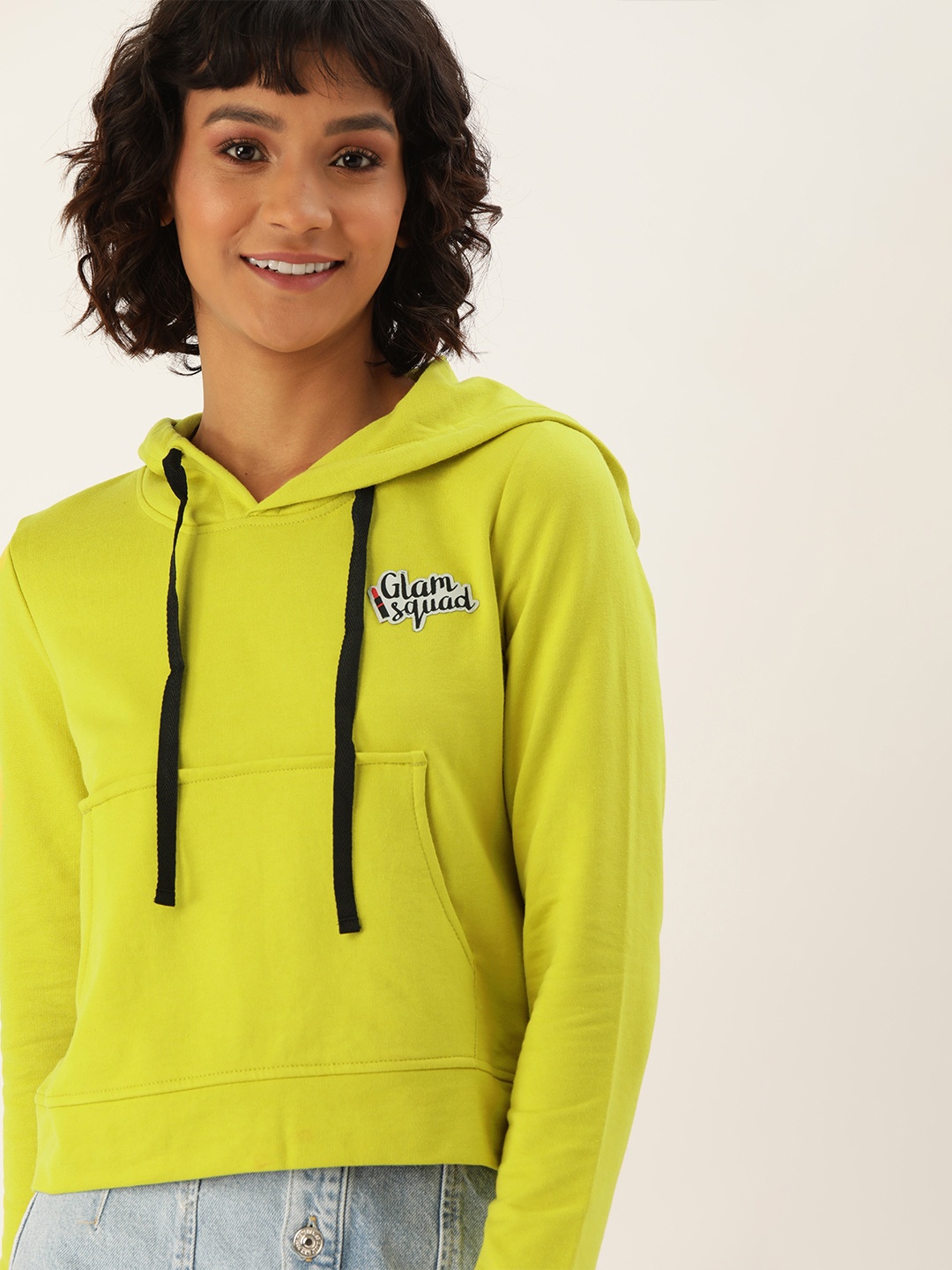 

DressBerry Women Lime Green Solid Hooded Sweatshirt