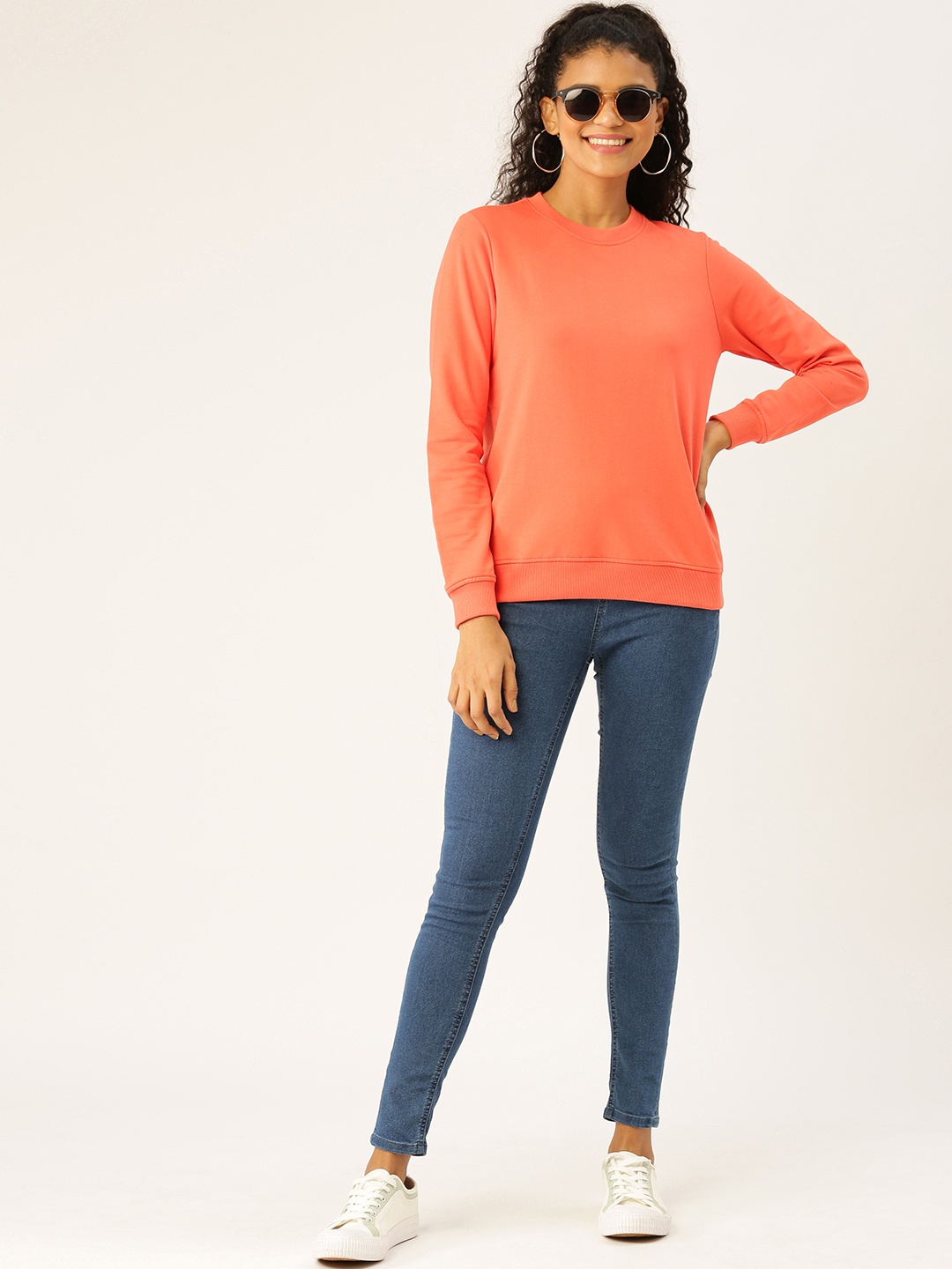 

DressBerry Women Coral Orange Solid Sweatshirt