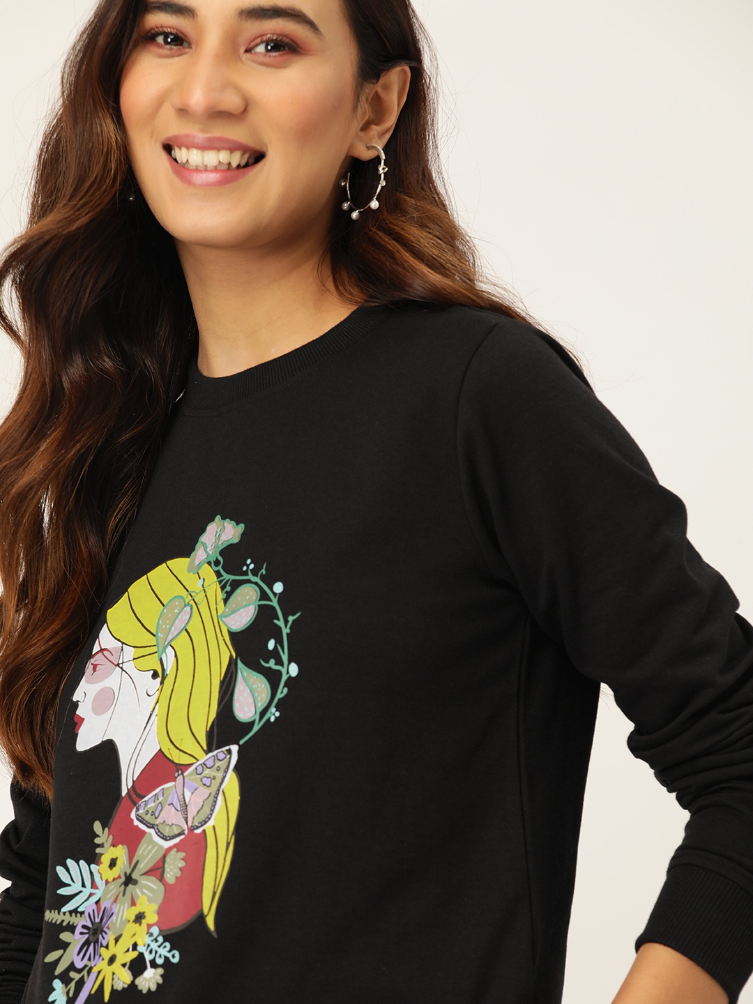 

DressBerry Women Black Printed Sweatshirt