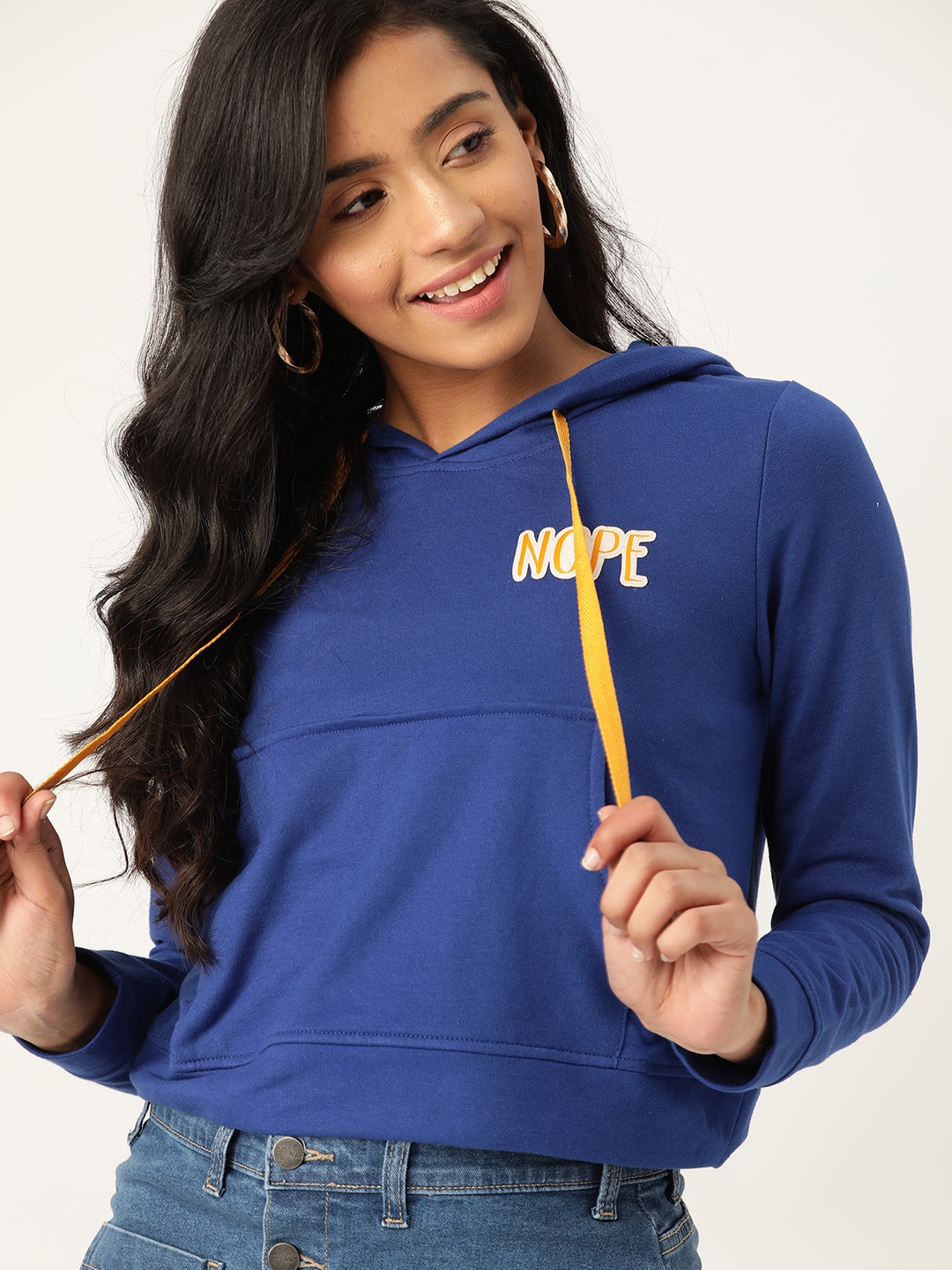 

DressBerry Women Blue Solid Hooded Sweatshirt