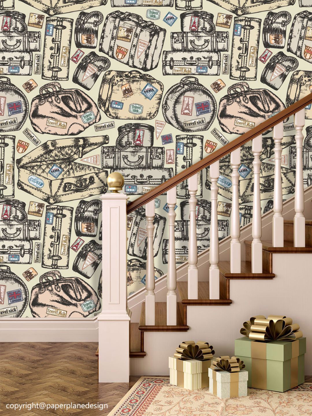 

PAPER PLANE DESIGN Beige & Black Printed Waterproof Vinyl Wallpaper