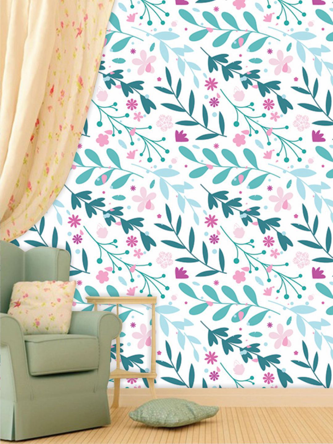 

PAPER PLANE DESIGN White & Turquoise Blue Floral Waterproof Vinyl Wallpaper