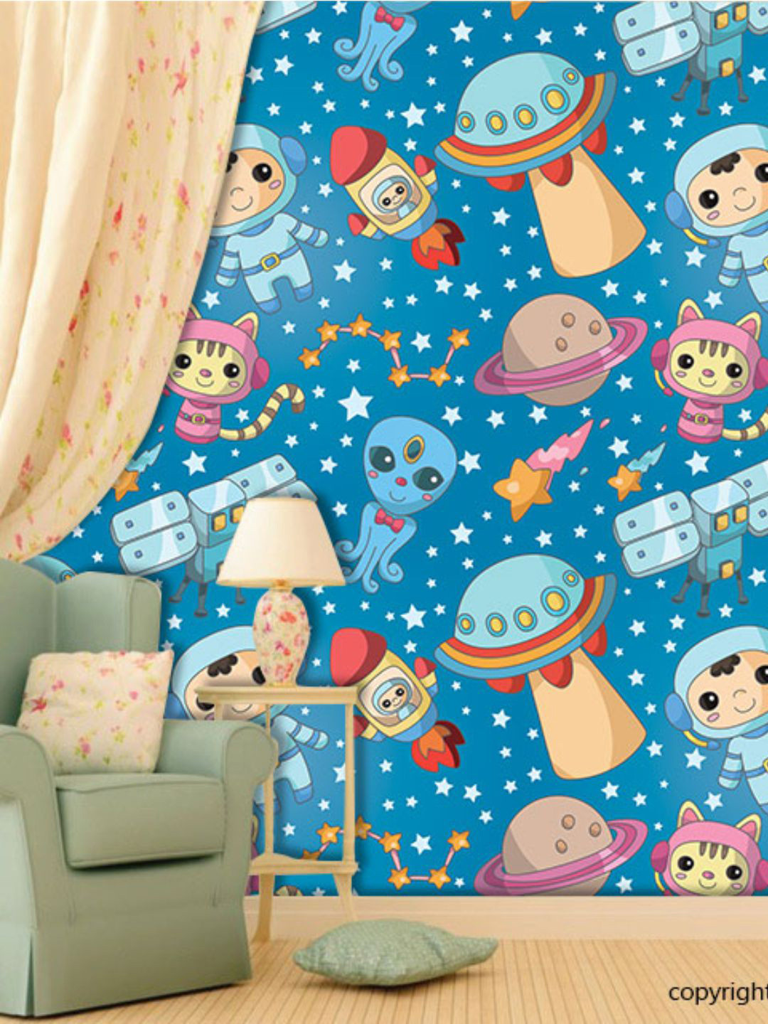 

PAPER PLANE DESIGN Blue & Pink Cartoon Characters Waterproof Vinyl Wallpaper