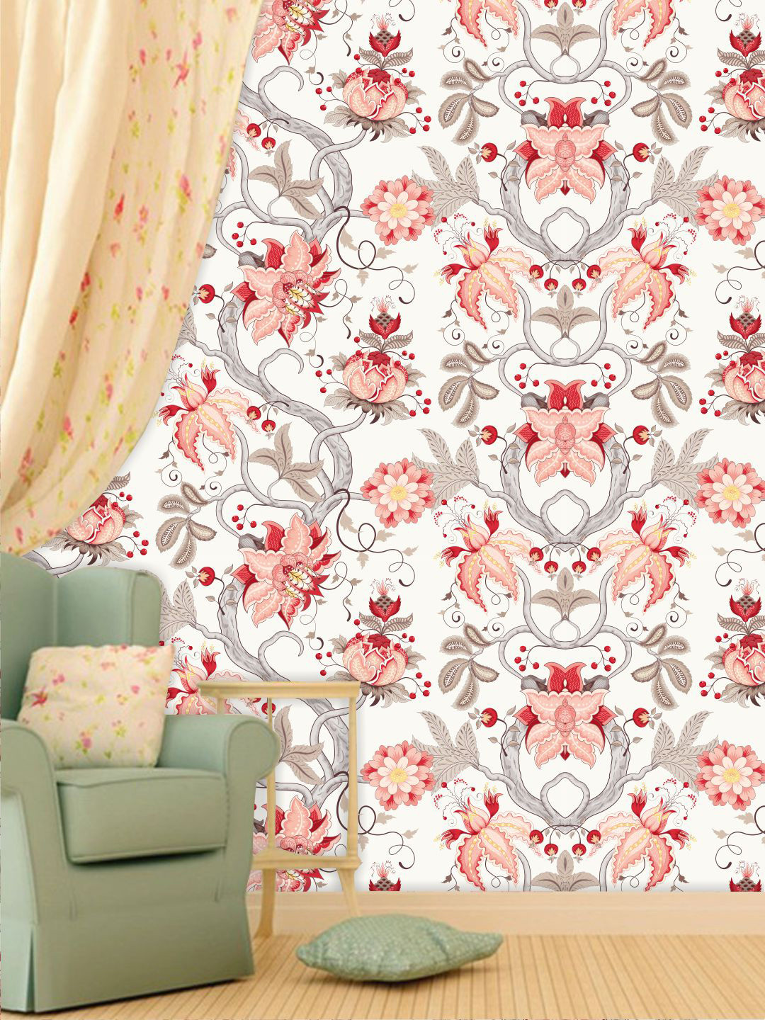 

PAPER PLANE DESIGN White & Peach-Coloured Floral Waterproof Vinyl Wallpaper