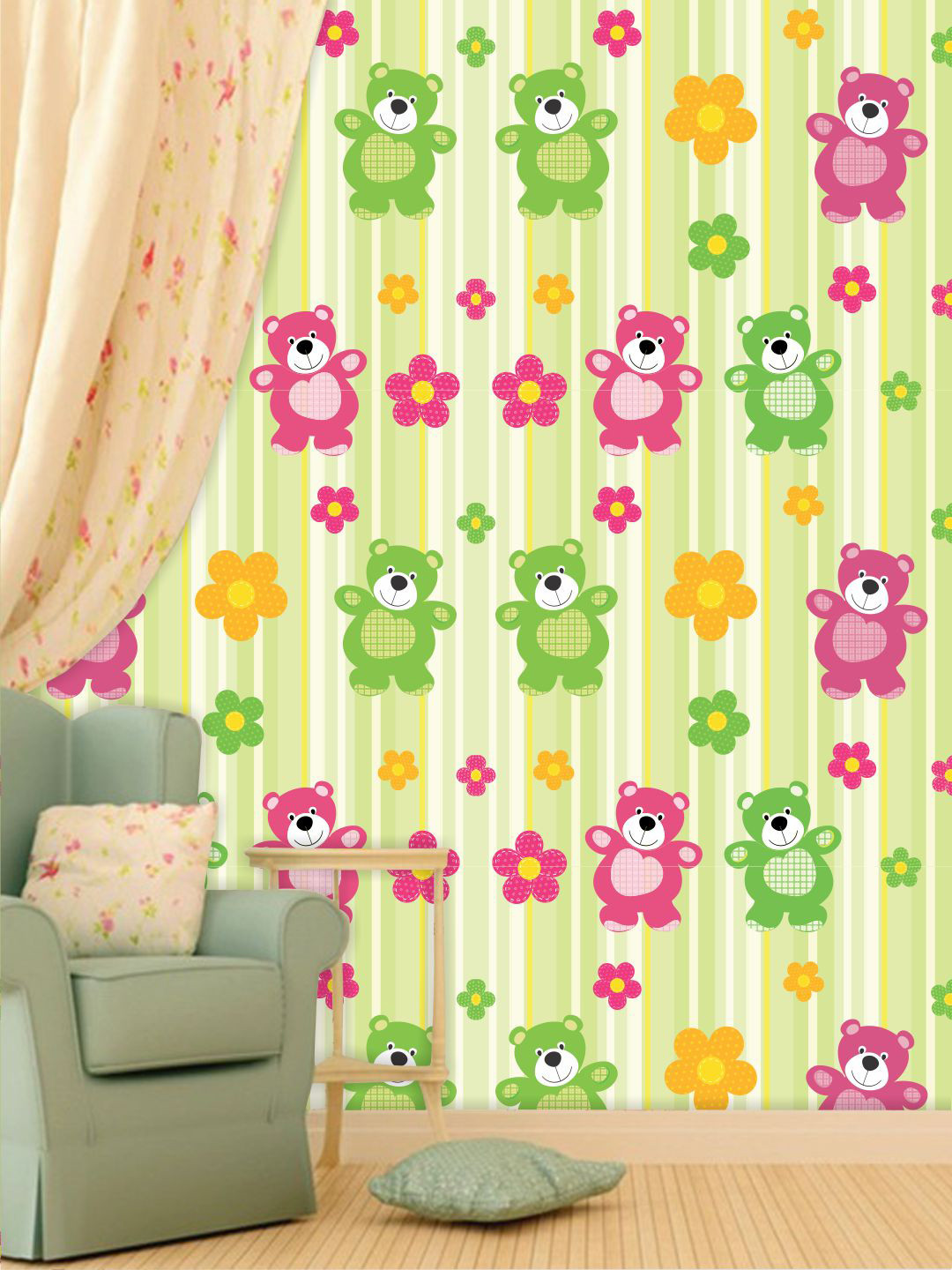 

PAPER PLANE DESIGN Green & Pink Cartoon Characters Waterproof Vinyl Wallpaper
