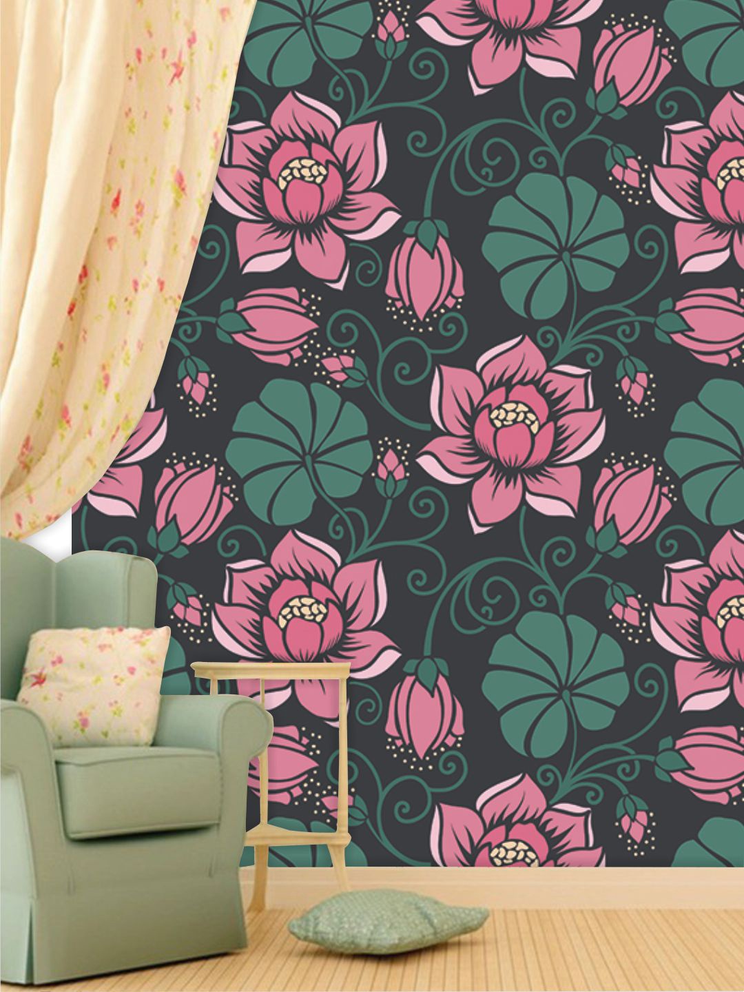 

PAPER PLANE DESIGN Green & Pink Floral Printed Waterproof Vinyl Wallpaper
