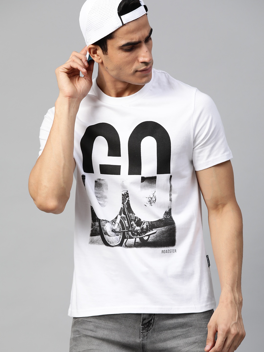

Roadster Men White & Black Printed Round Neck T-shirt