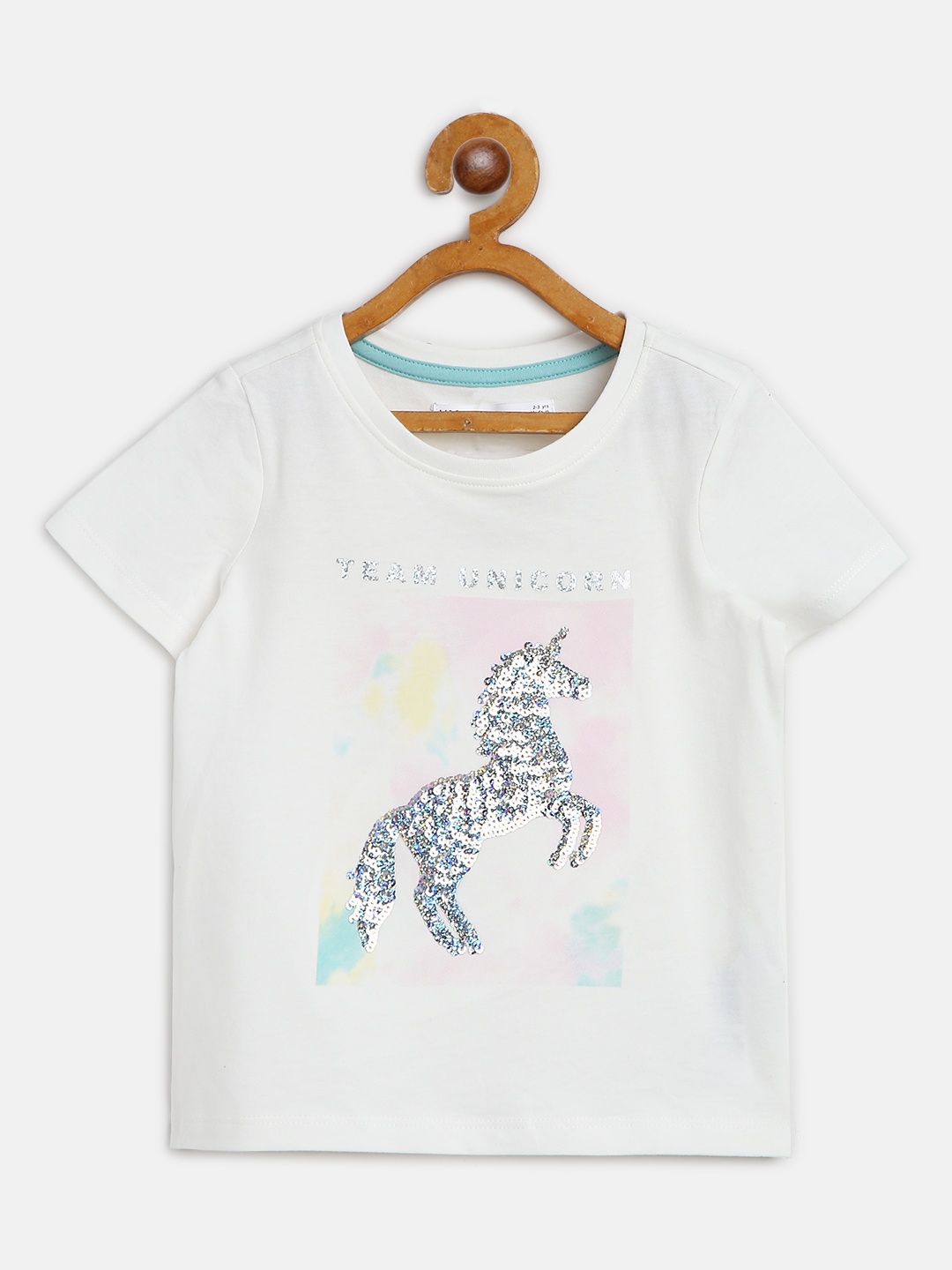 

Marks Spencer Girls White Silver Sequinned Pure Cotton T-shirt