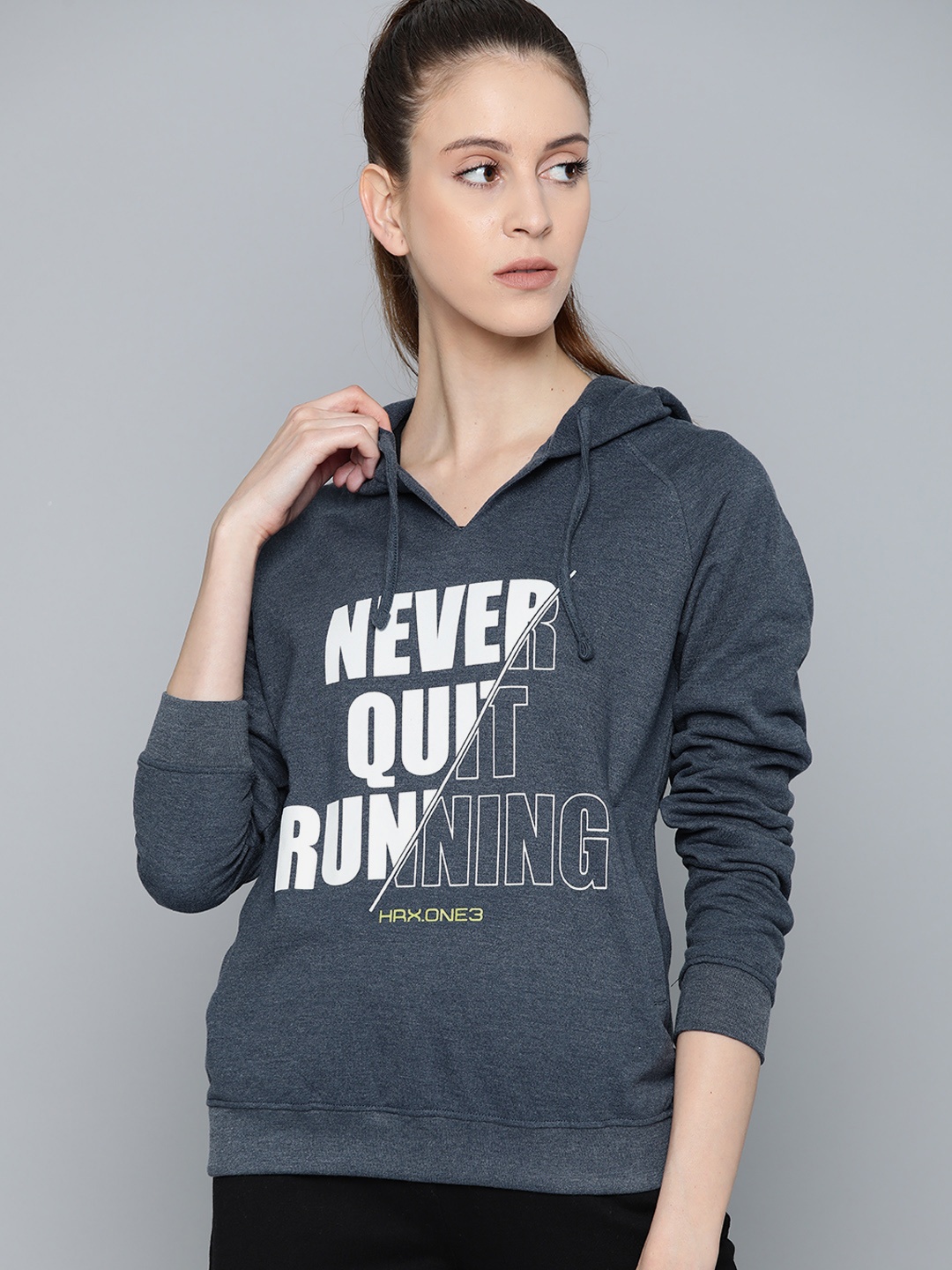 

HRX by Hrithik Roshan Women Navy Melange Solid Rapid-Dry Running Sweatshirt, Navy blue