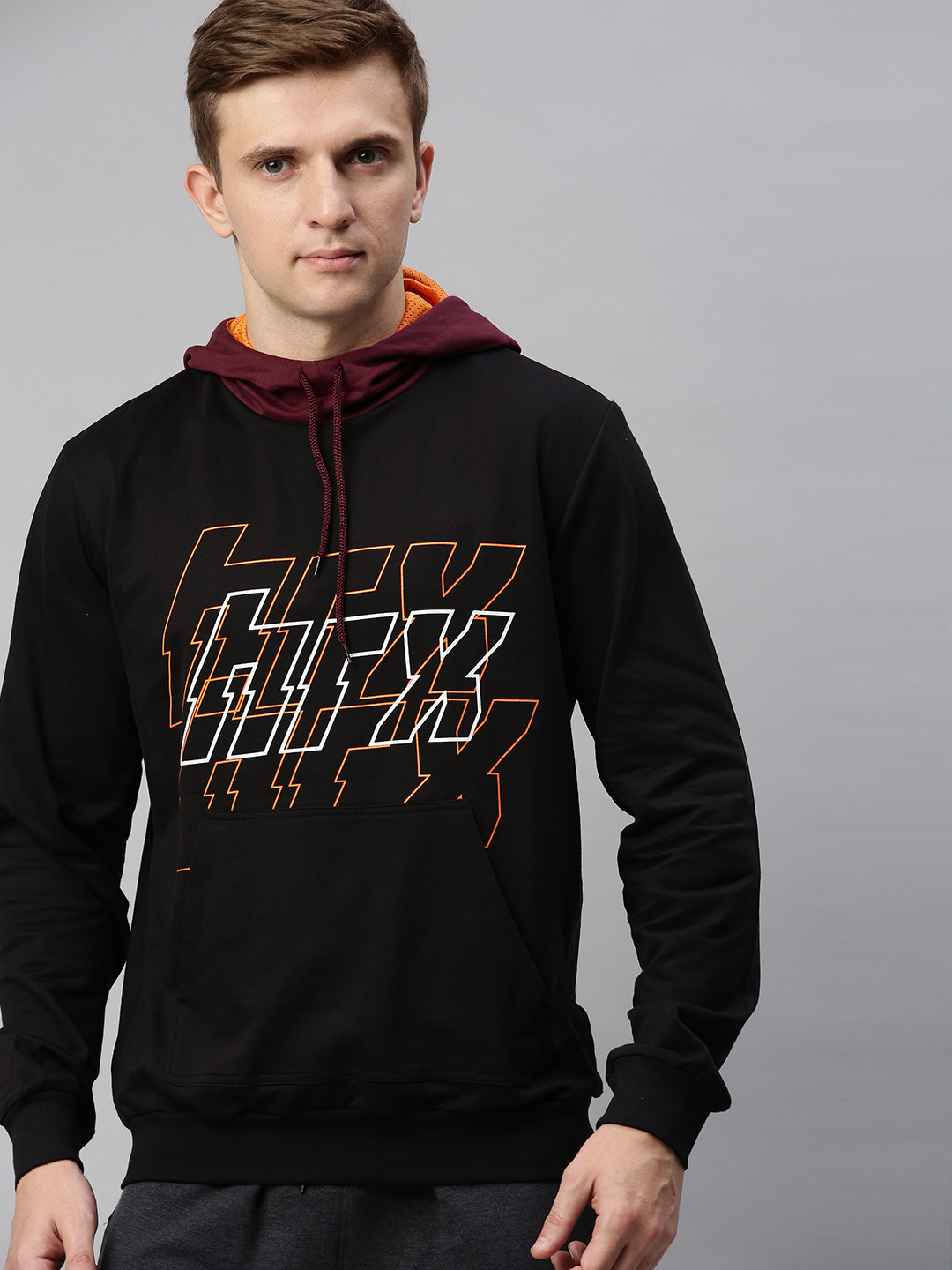 

HRX by Hrithik Roshan Men Black Printed Hooded Antimicrobial Bio-Wash Lifestyle Sweatshirt