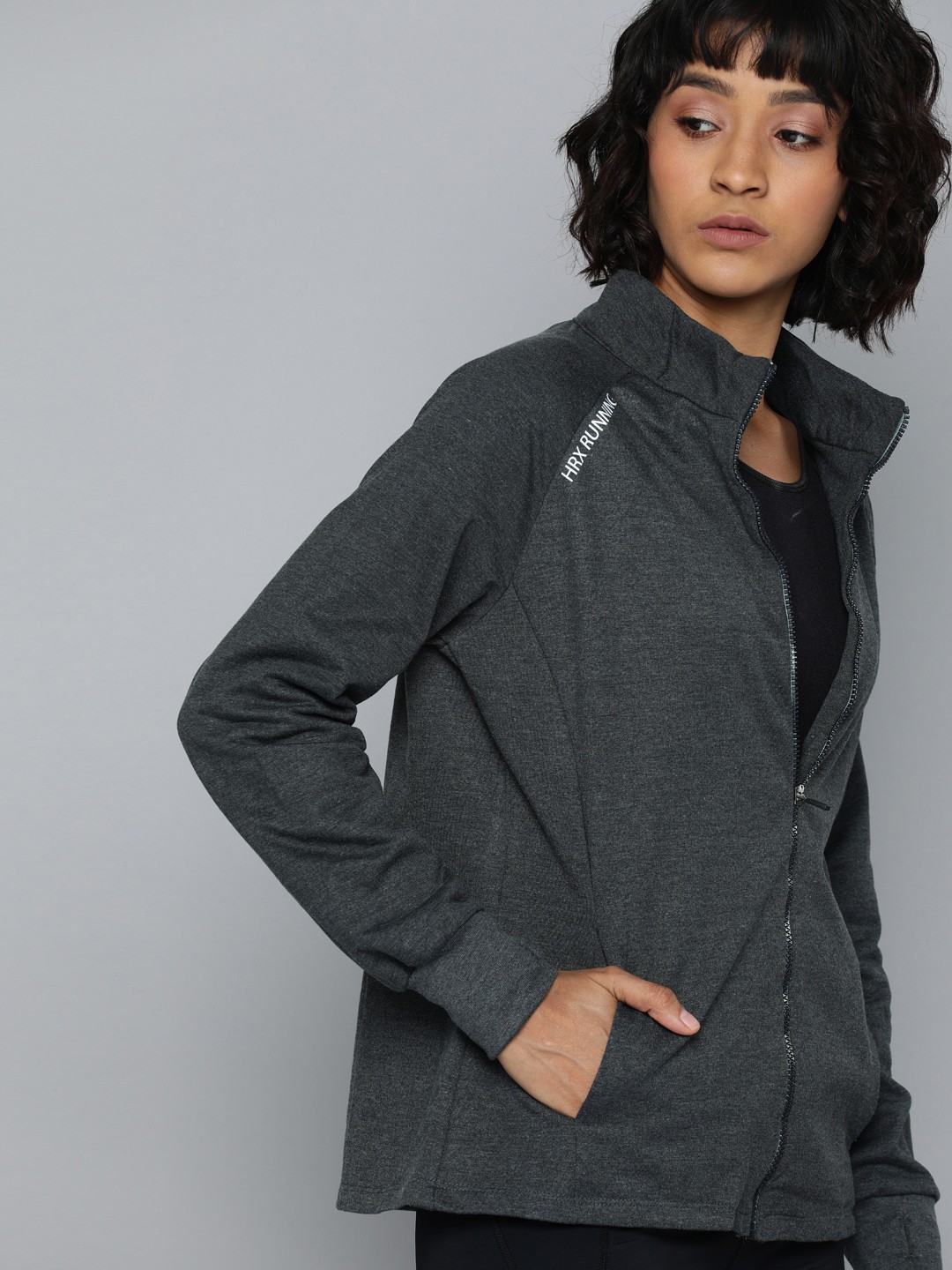 

HRX by Hrithik Roshan Women Grey Melange Solid Rapid-Dry Running Sweatshirt