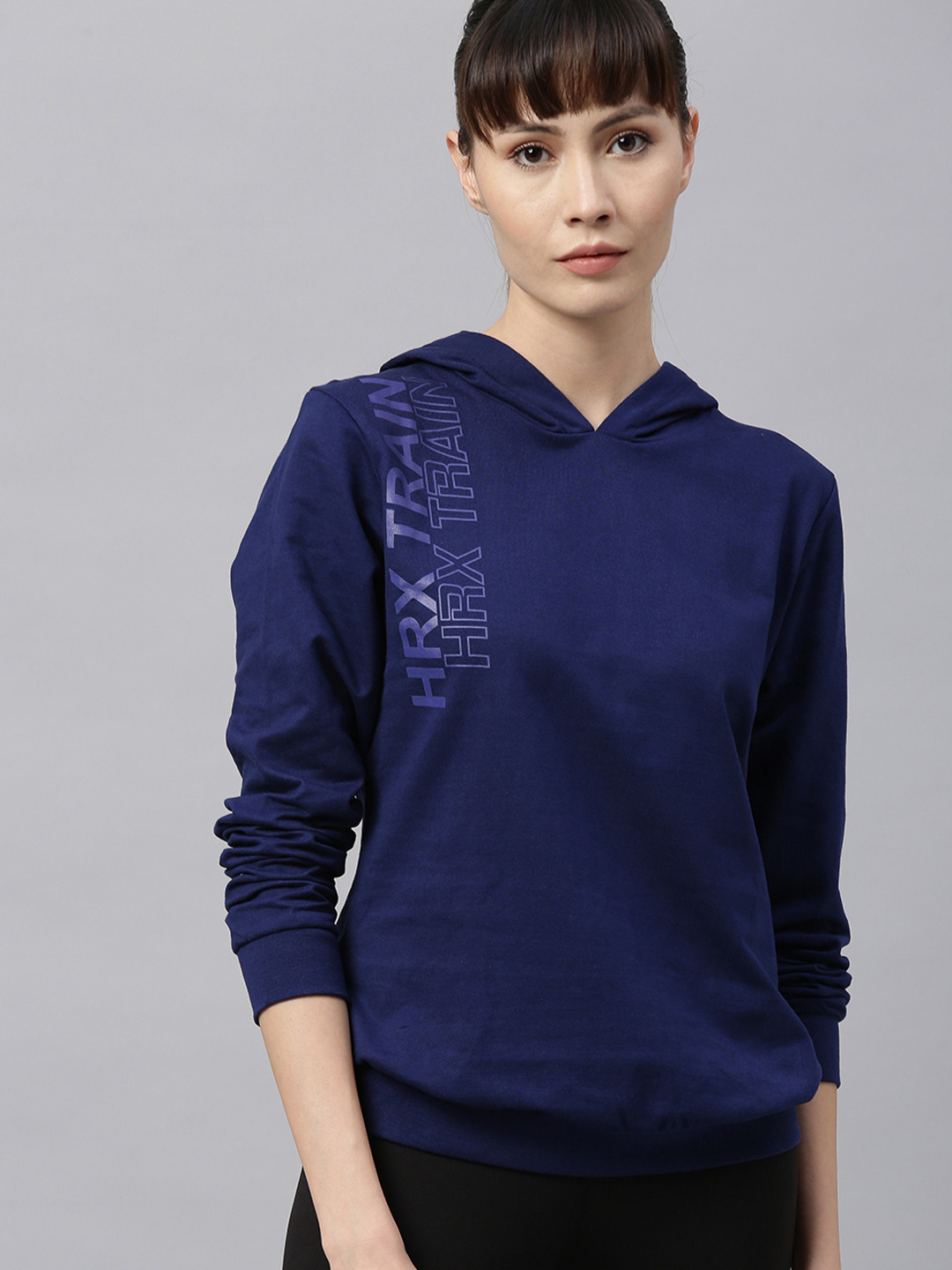 

HRX by Hrithik Roshan Women Medieval Blue Solid Rapid-Dry Bio-Wash Training Sweatshirt, Navy blue