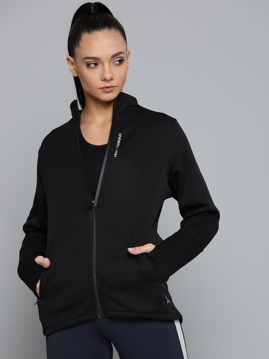

HRX by Hrithik Roshan Women Jet Black Solid Rapid-Dry Antimicrobial Training Jacket