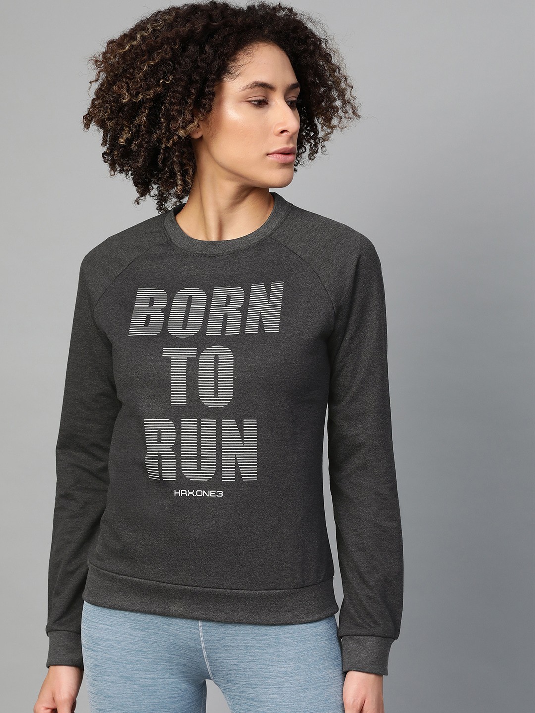

HRX by Hrithik Roshan Women Heather Melange Solid Rapid-Dry Running Sweatshirt, Grey melange