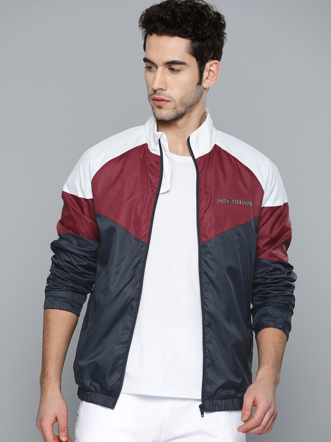

HRX by Hrithik Roshan Men Medival Blue & Maroon Colourblocked Rapid-Dry Training Jacket, Navy blue