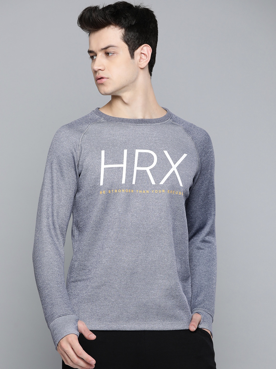 

HRX by Hrithik Roshan Men Navy Melange Solid Regular Fit Running Sweatshirt, Blue