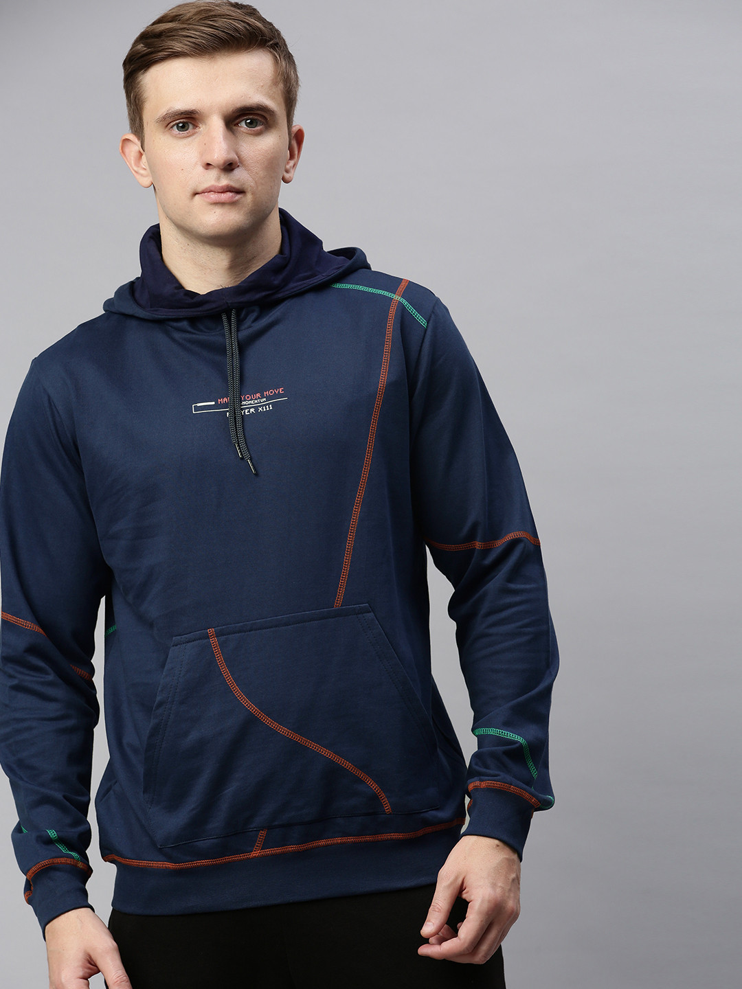 

HRX by Hrithik Roshan Men Navy Embroidered Antimicrobial Bio-Wash Lifestyle Sweatshirt, Navy blue