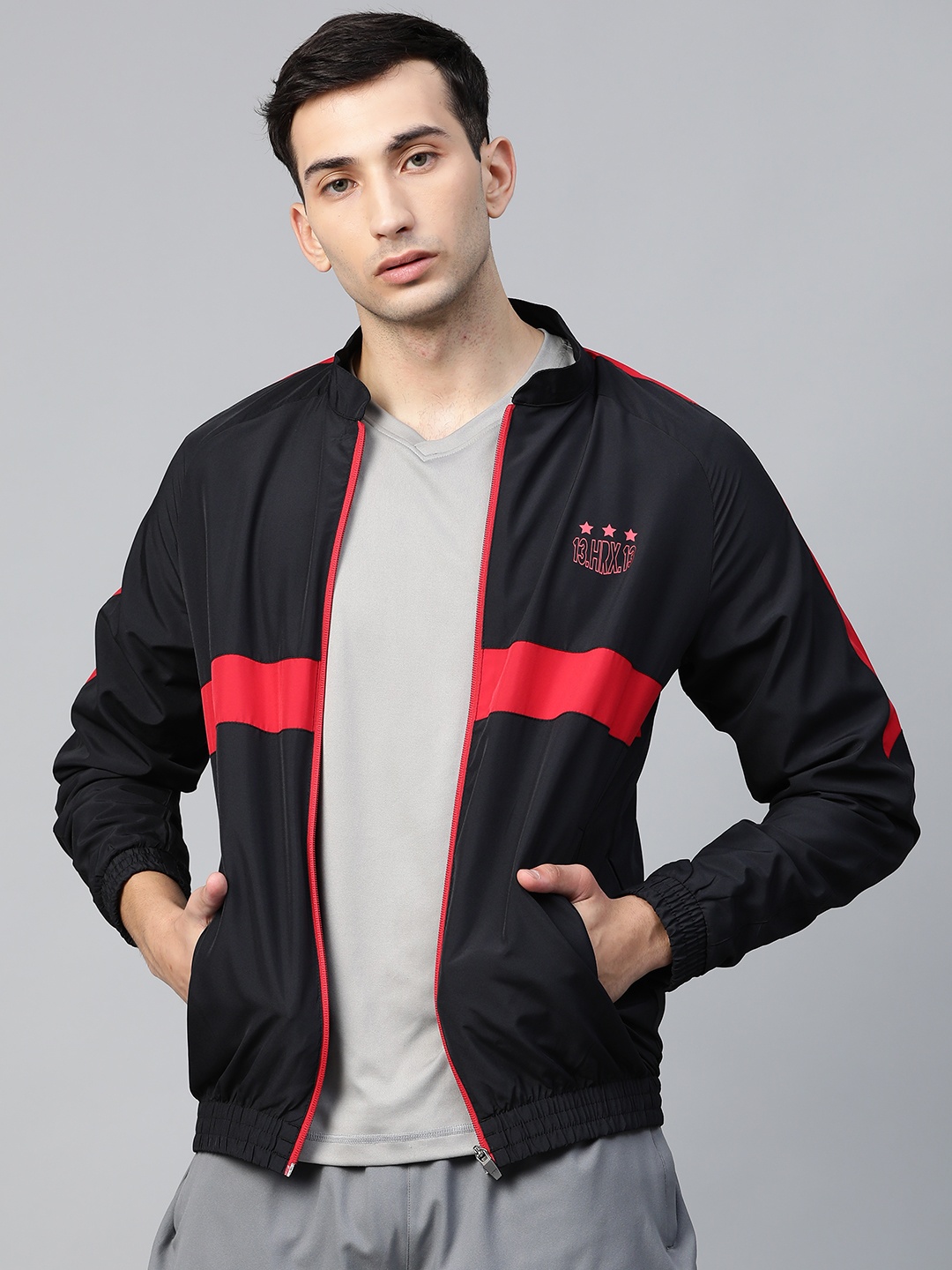 

HRX by Hrithik Roshan Men Black/Red Colourblocked Rapid-Dry Antimicrobial Football Jacket