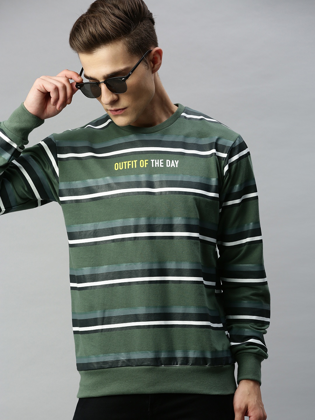 

Kook N Keech Men Green & White Striped Pullover Sweatshirt