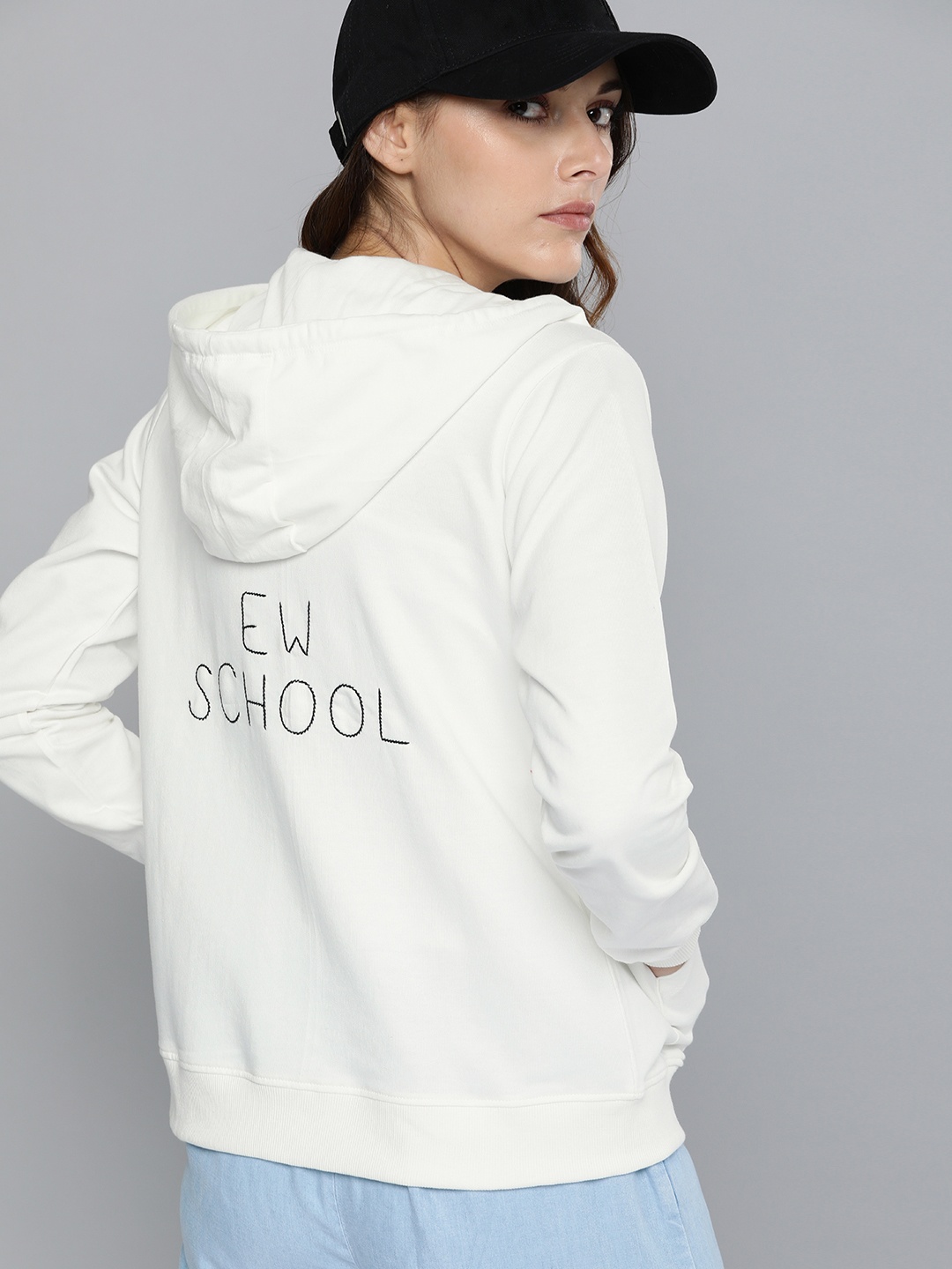 

Kook N Keech Women Off-White Solid Hooded Sweatshirt
