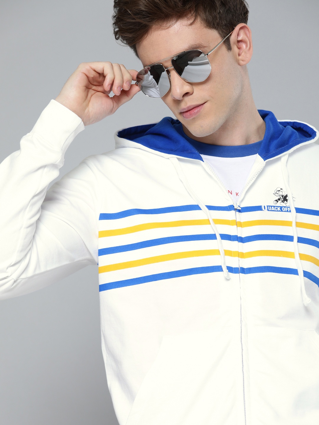 

Kook N Keech Disney Men White Striped Hooded Sweatshirt