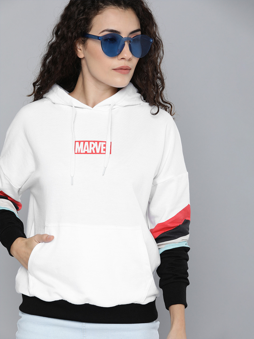 

Kook N Keech Marvel Women White Printed Hooded Pullover Sweatshirt
