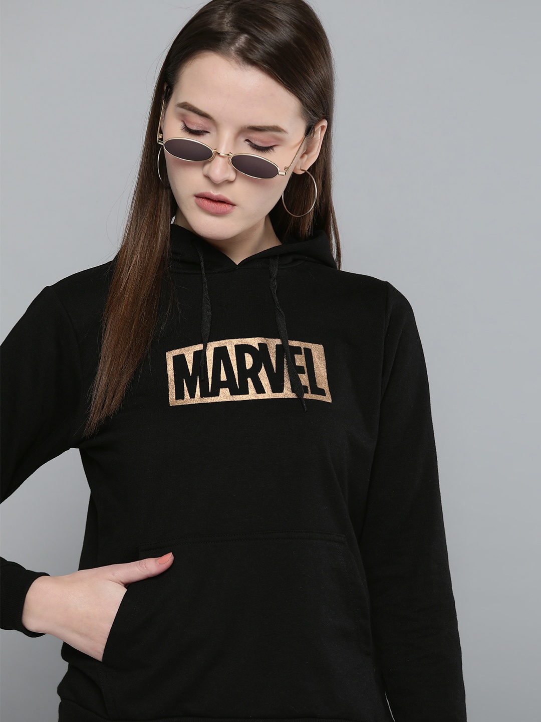 

Kook N Keech Marvel Women Black Solid Hooded Sweatshirt