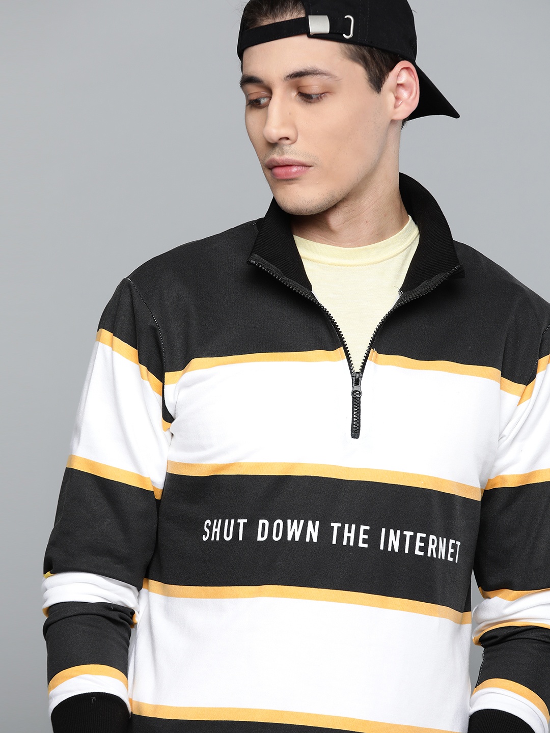 

Kook N Keech Men Black & White Striped Sweatshirt
