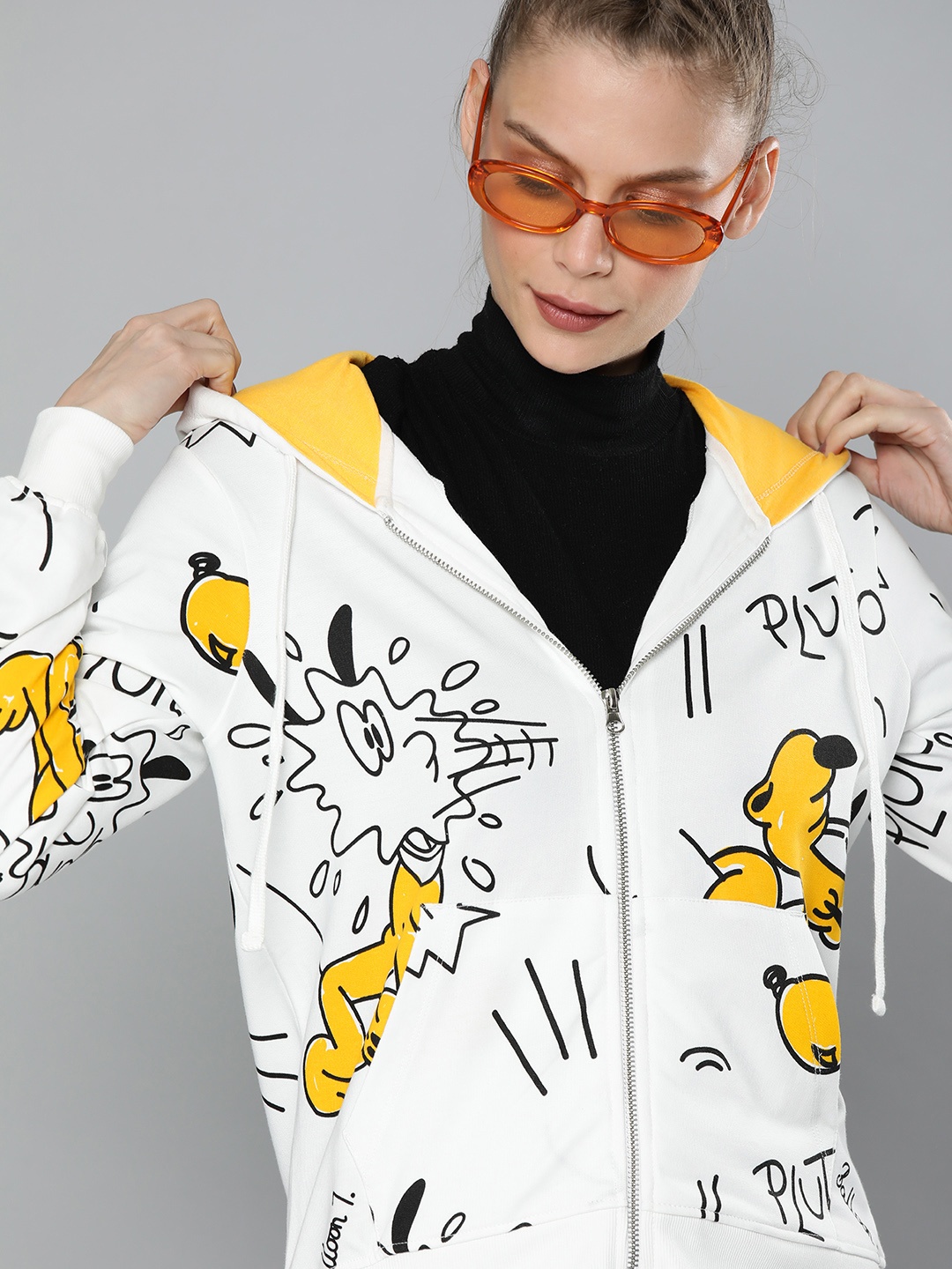 

Kook N Keech Disney Women Off-white & Black Printed Hooded Sweatshirt