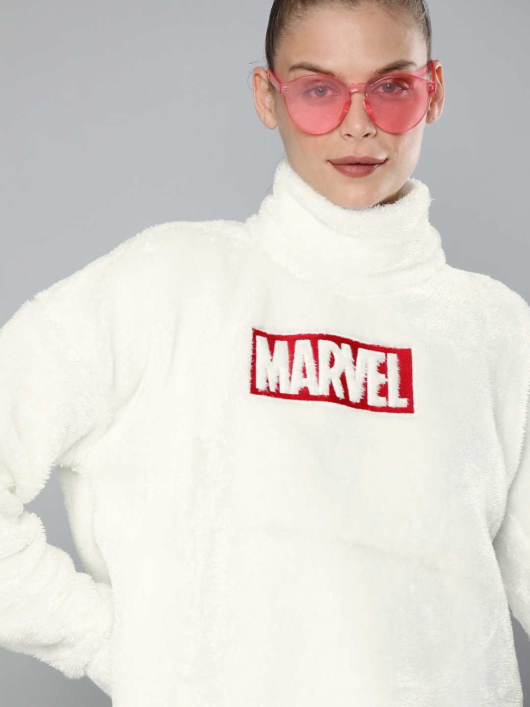 

Kook N Keech Marvel Women Off-White Printed Sweatshirt