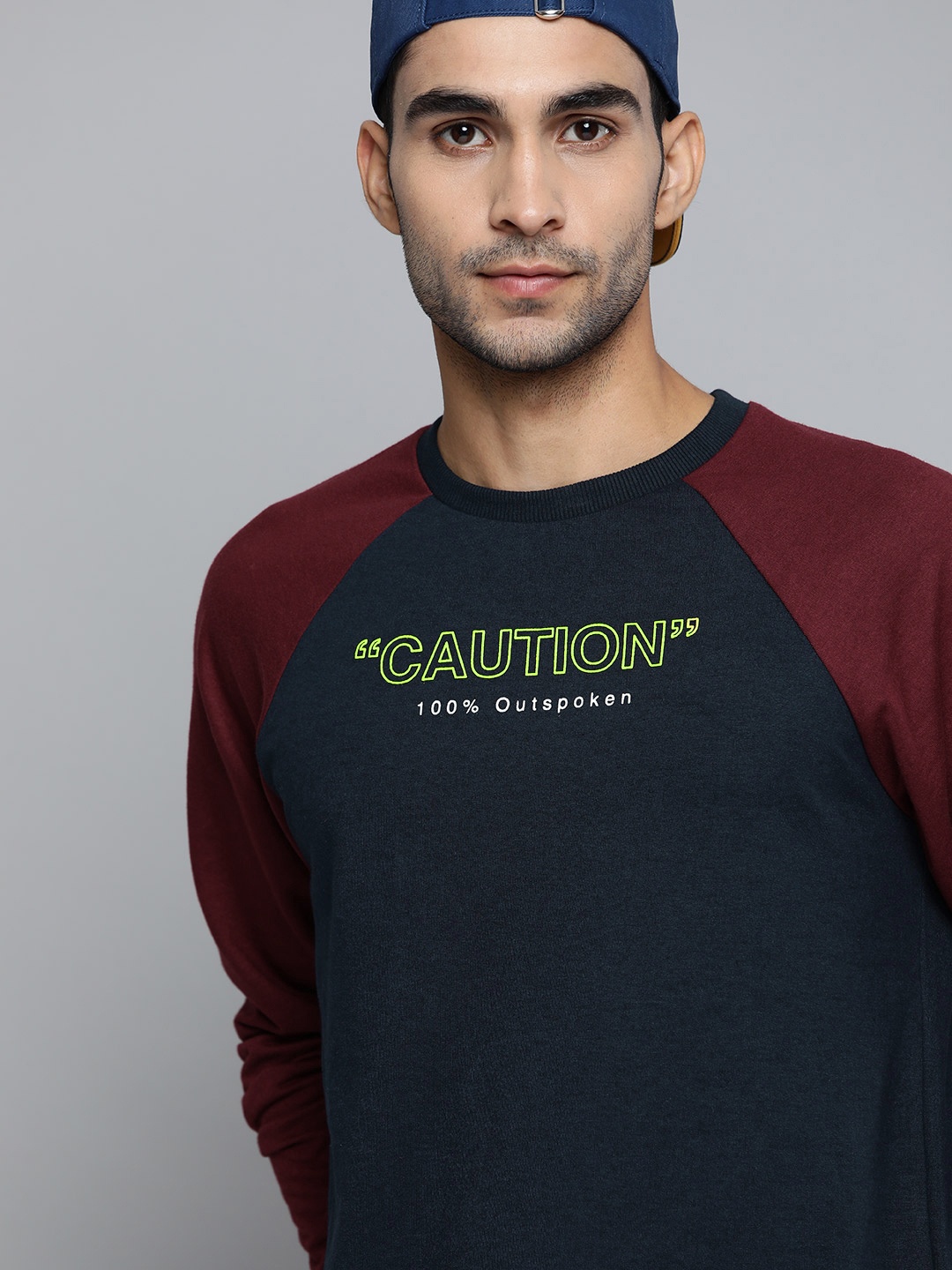 

Kook N Keech Men Navy Blue Solid Sweatshirt with Printed Detail