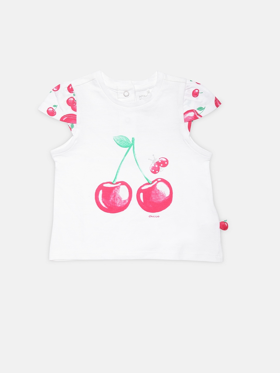 

Chicco Girls White Printed Round Neck Pure Cotton T-shirt