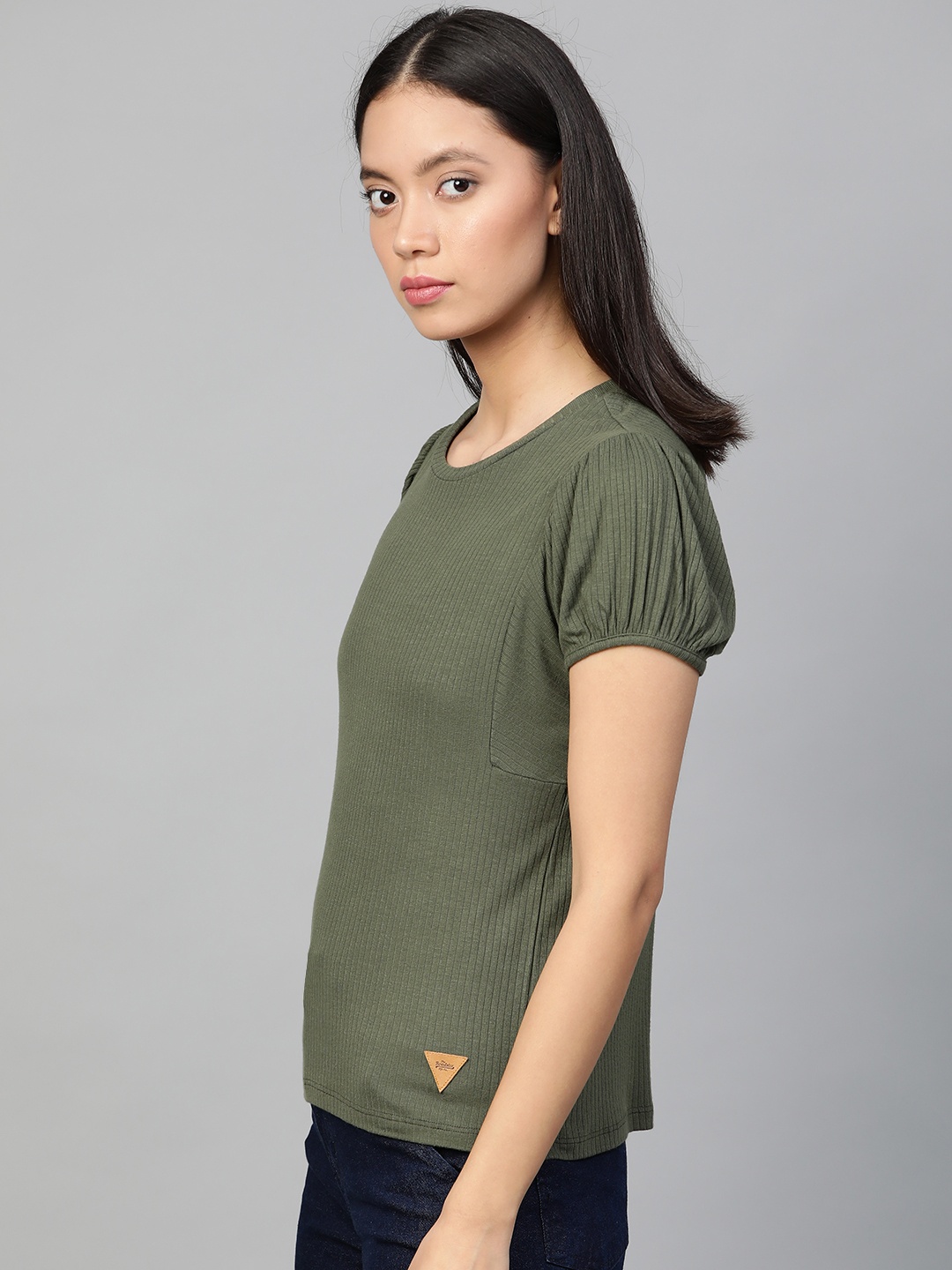 

Roadster Women Olive Green Ribbed Top