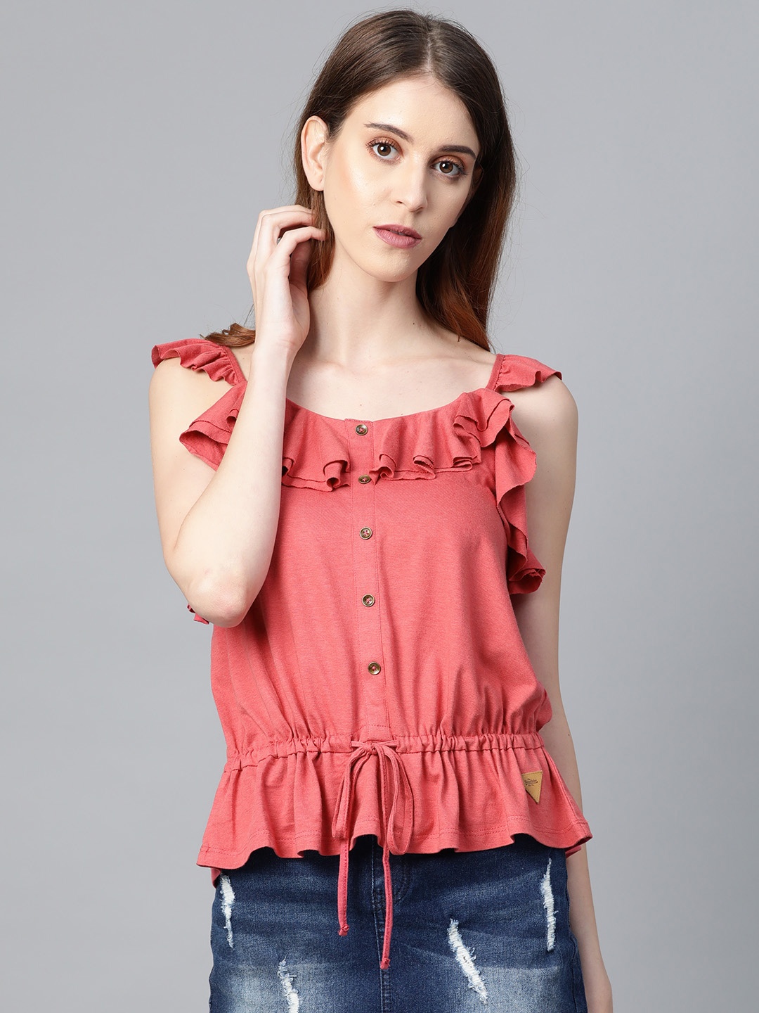 

Roadster Women Coral Red Solid Top