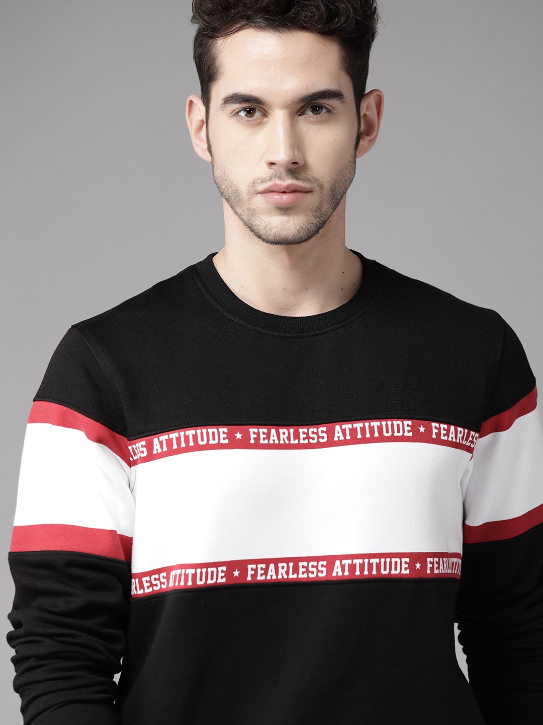 

Roadster Men Black & White Colourblocked Sweatshirt