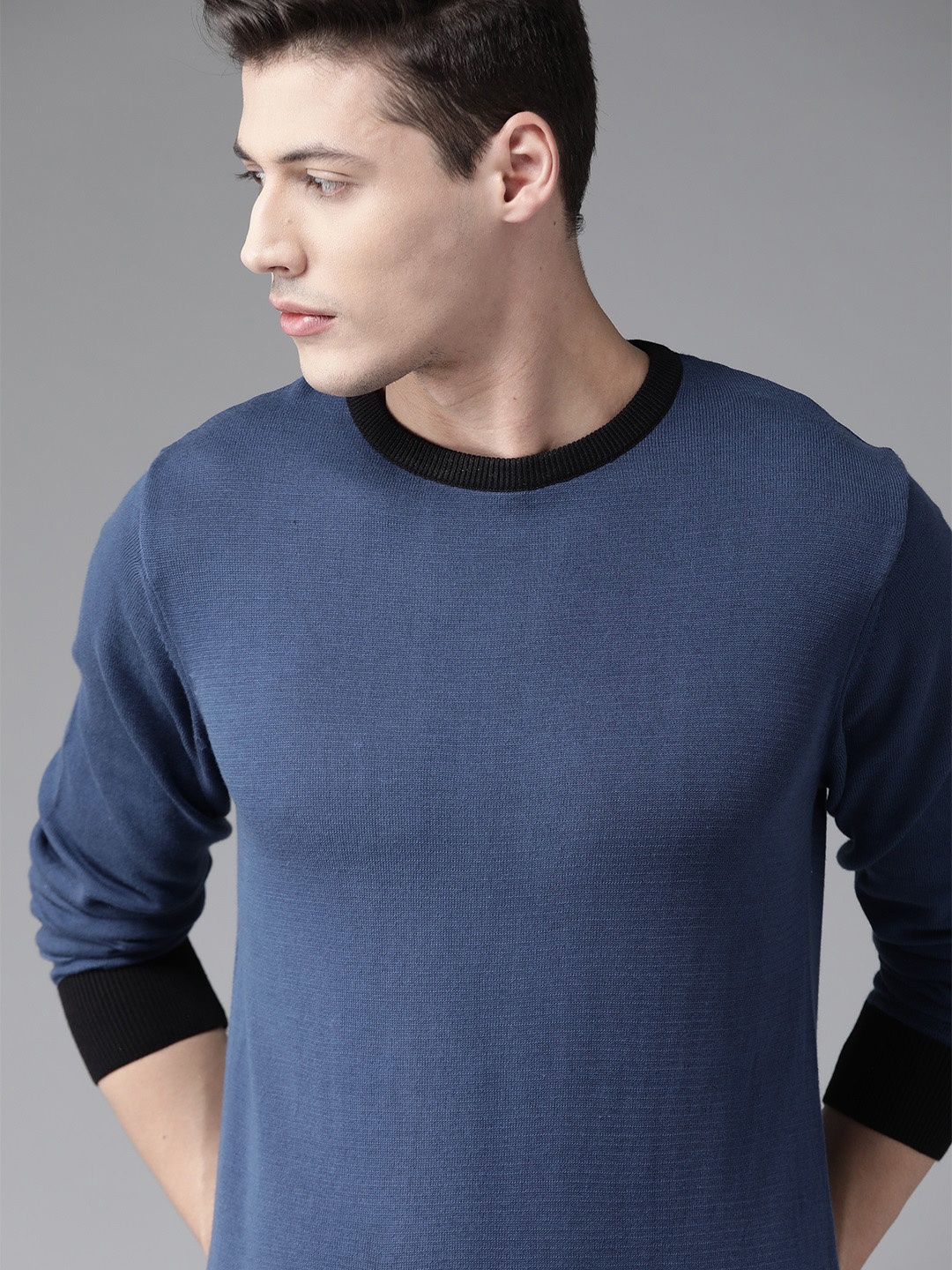 

Roadster Men Navy Blue Solid Pullover