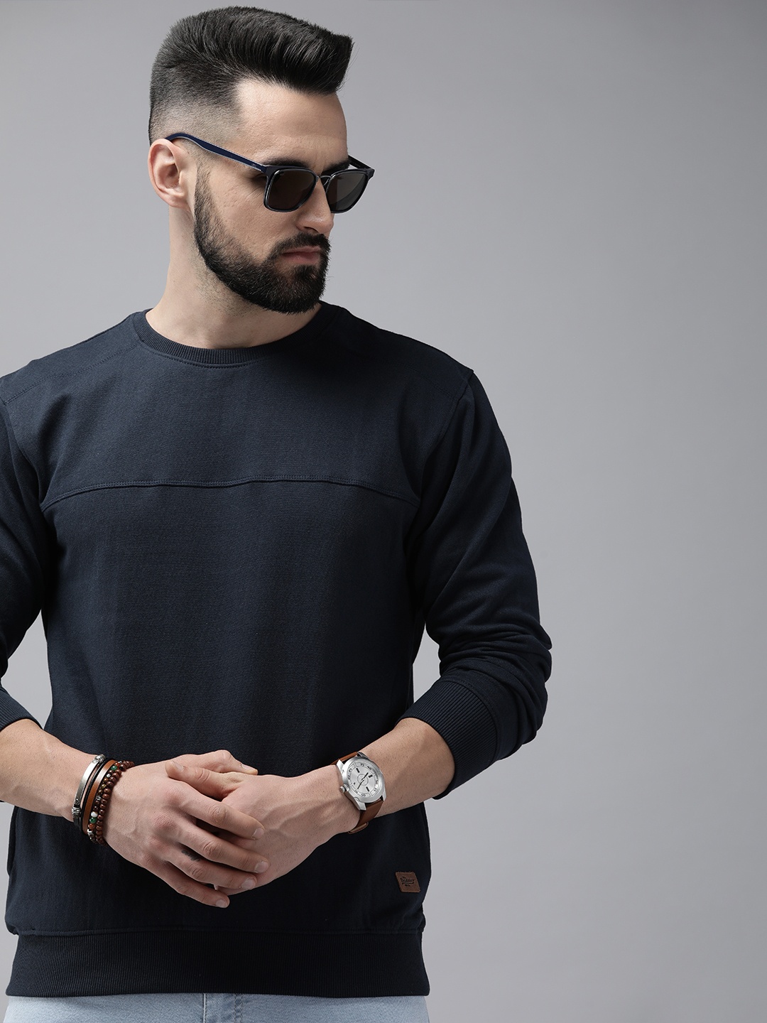 

Roadster Men Navy Blue Solid Sweatshirt