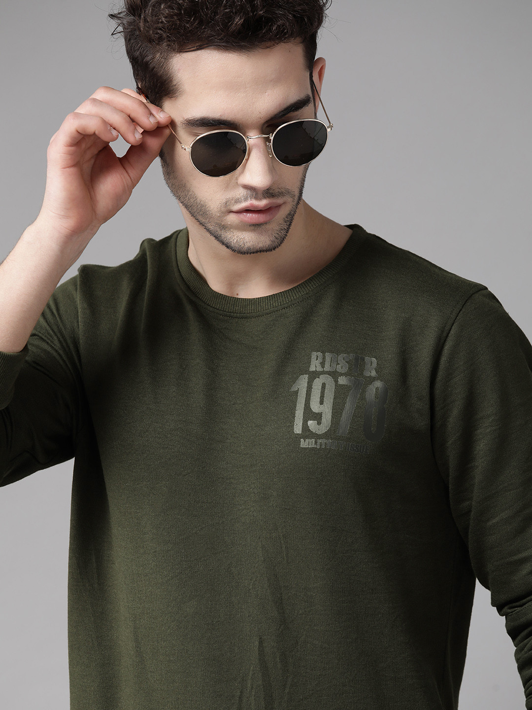 

Roadster Men Olive Green Solid Sweatshirt