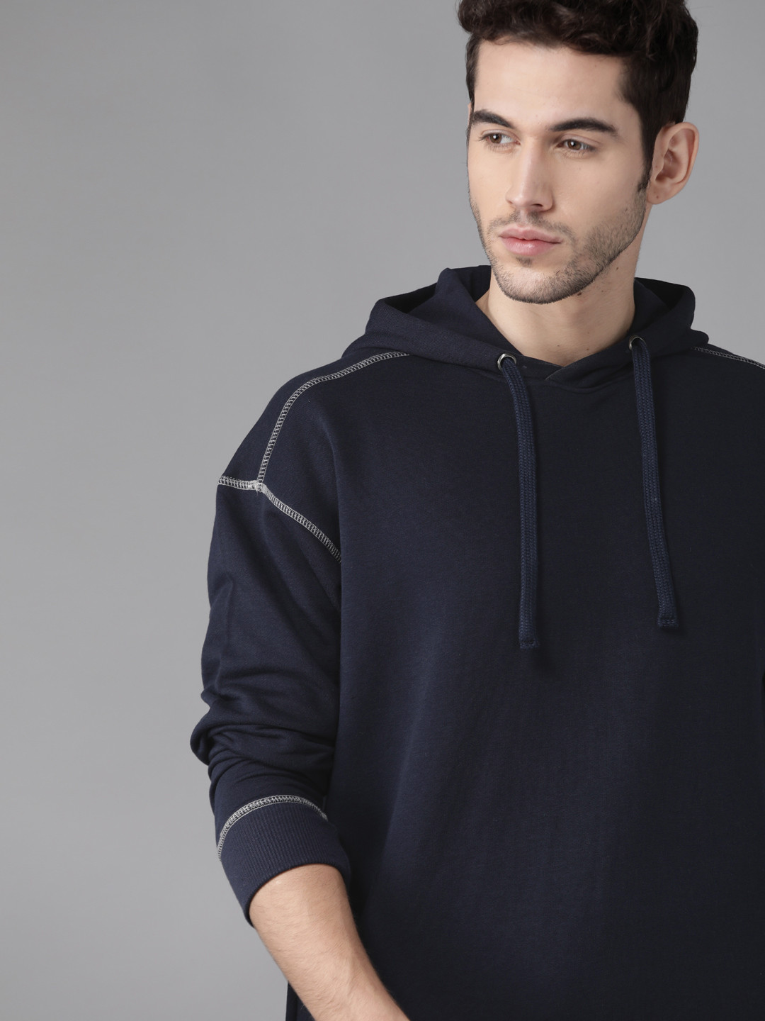 

Roadster Men Navy Blue Solid Hooded Sweatshirt