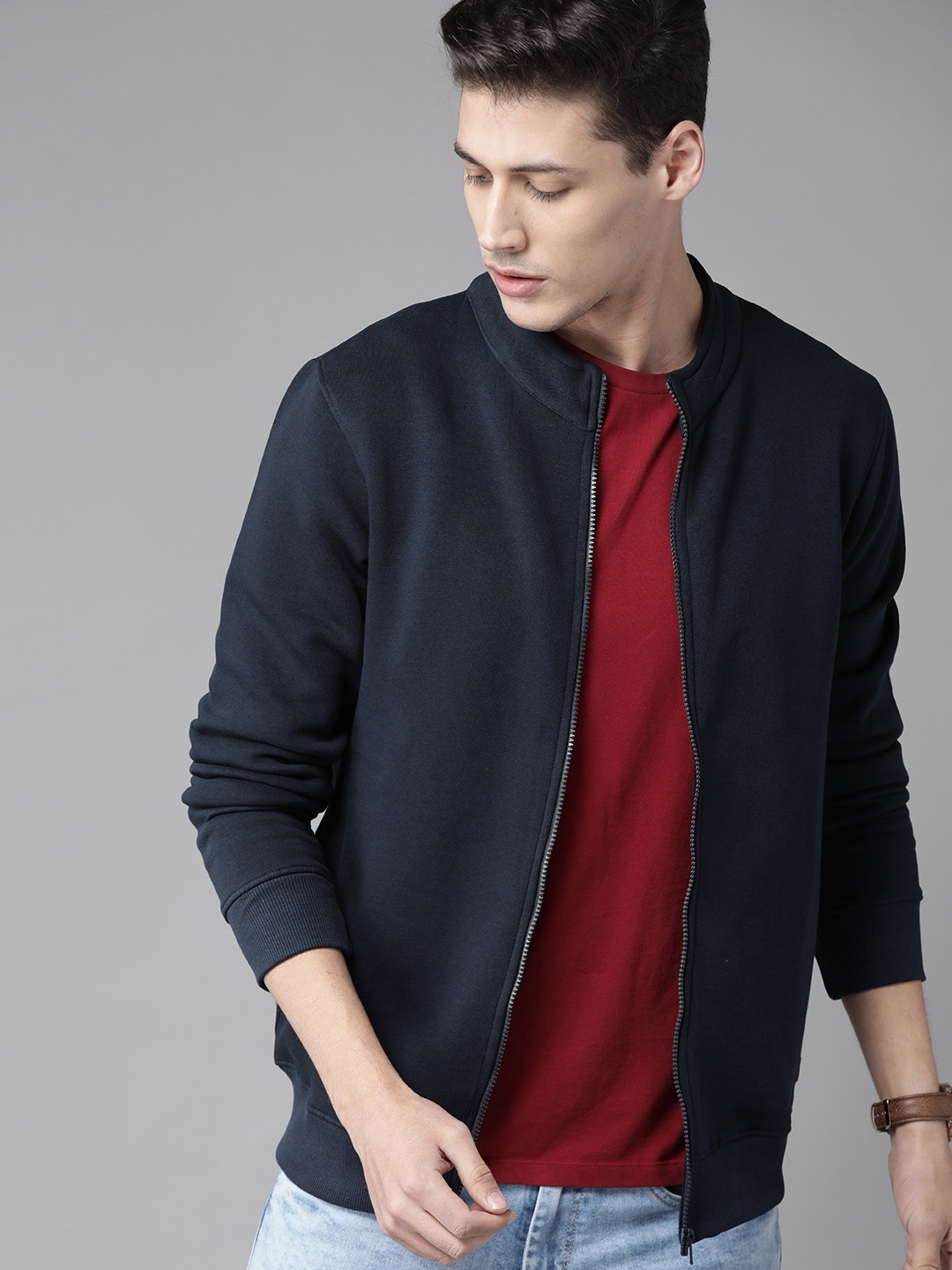 

Roadster Men Navy Blue Solid Sweatshirt