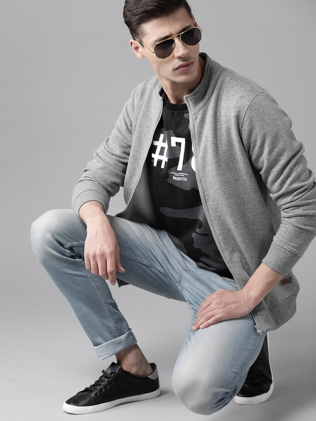 

Roadster Men Grey Melange Solid Sweatshirt