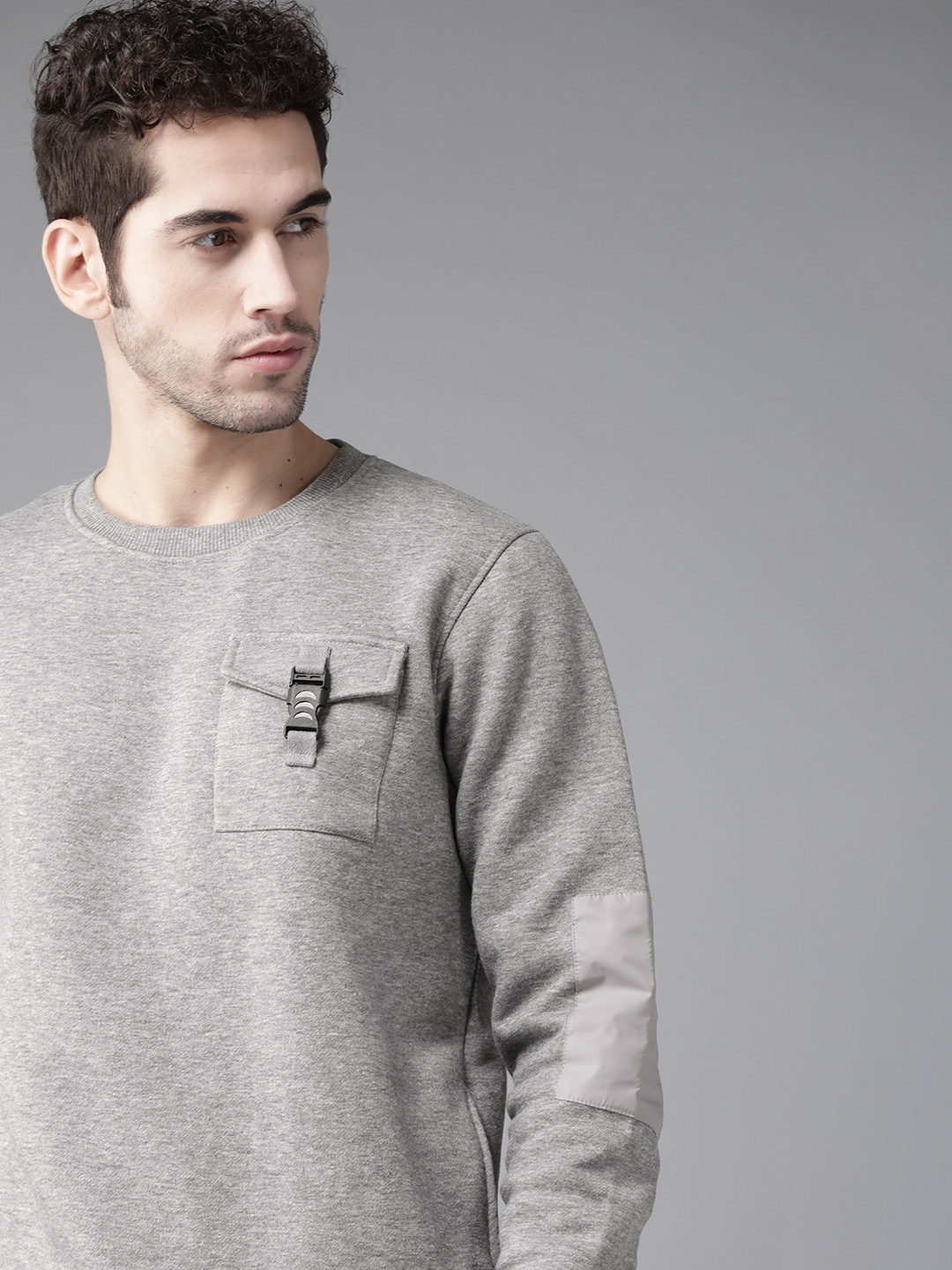 

Roadster Men Grey Melange Solid Sweatshirt